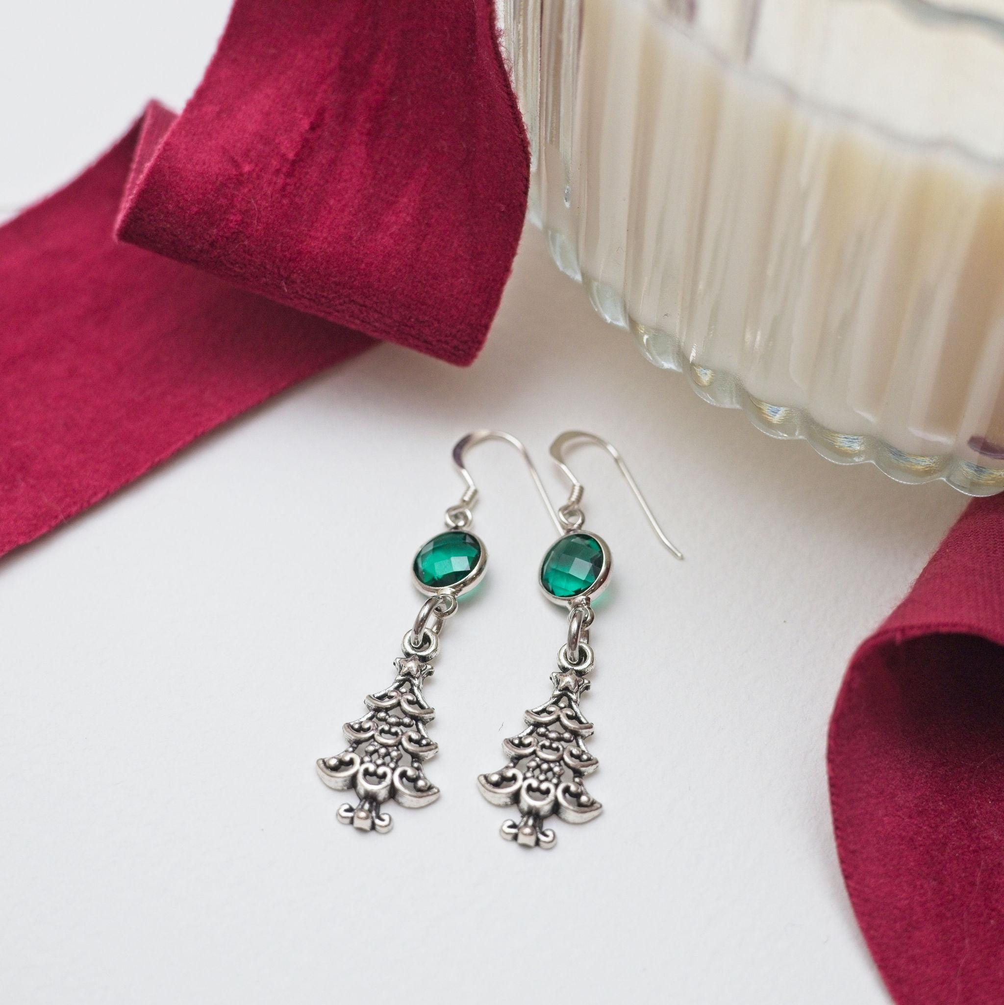 Christmas tree earrings, birthstone jewellery, personalised gifts, Christmas jewellery, December birthday, Christmas fan gift, secret Santa