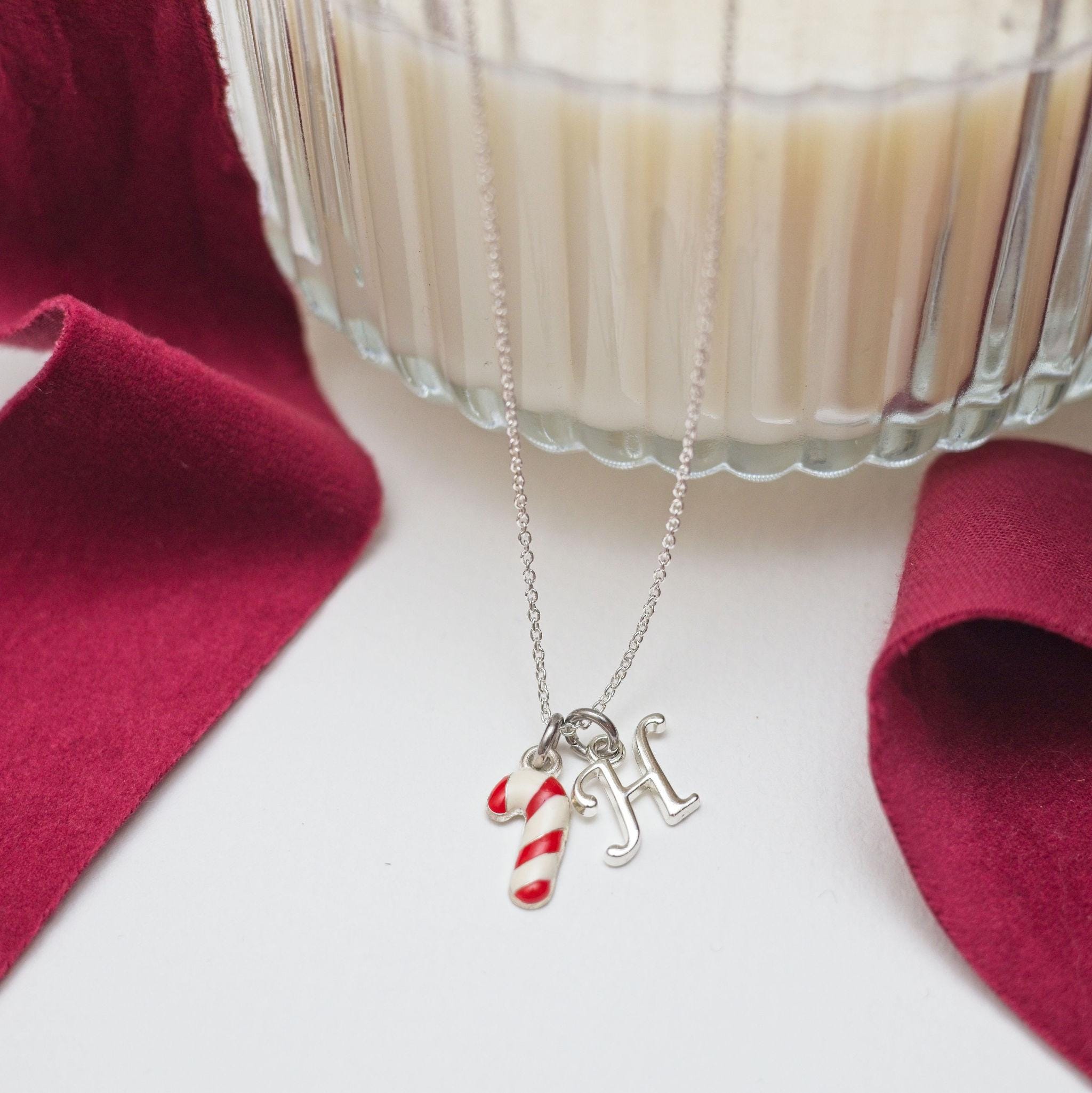 Personalised Candy Cane Necklace: Birthstone Initial Christmas Jewellery