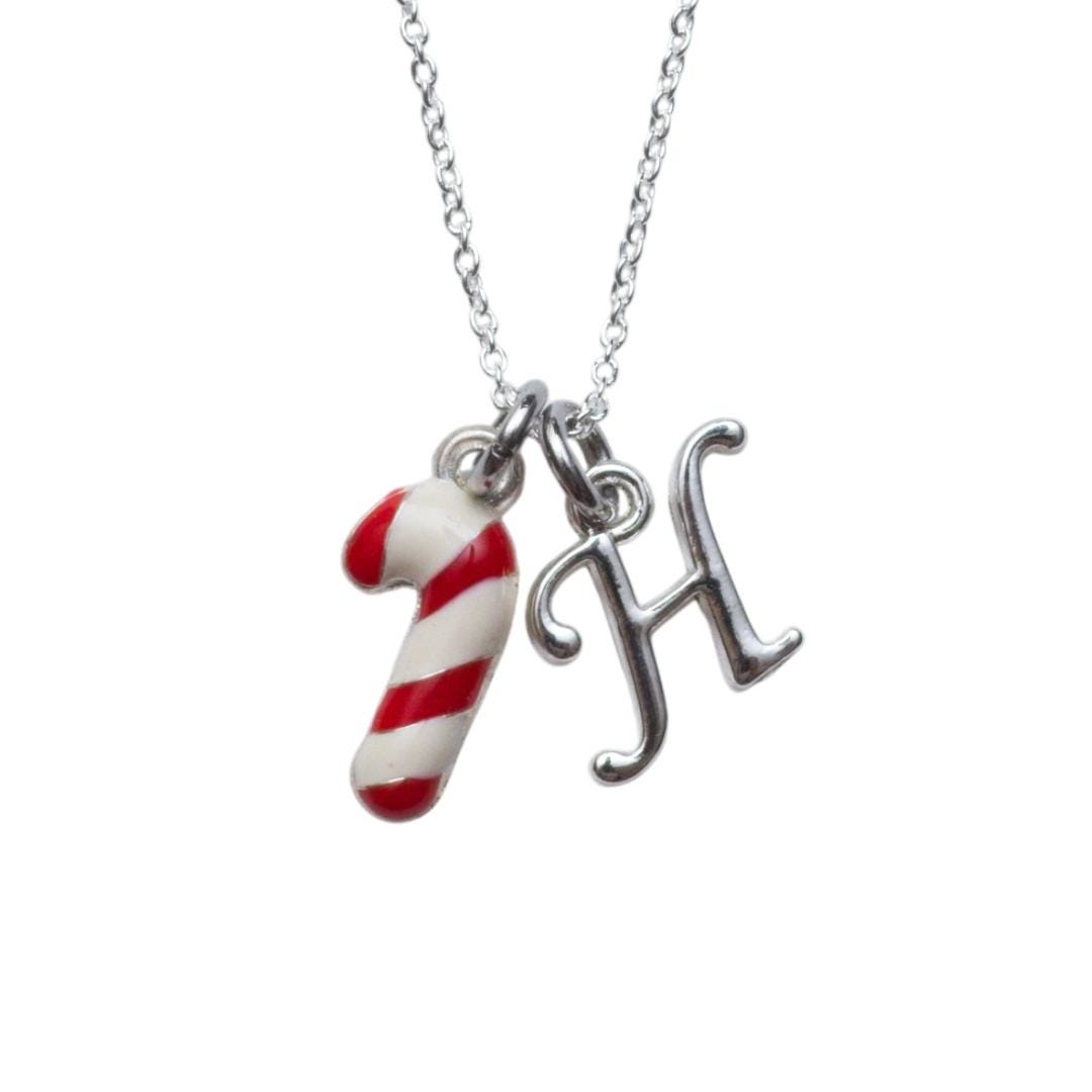 Candy cane necklace, personalised gifts, Christmas 2025 jewellery, birthstone letter, Christmas gift, candy cane jewellery, red white stripe