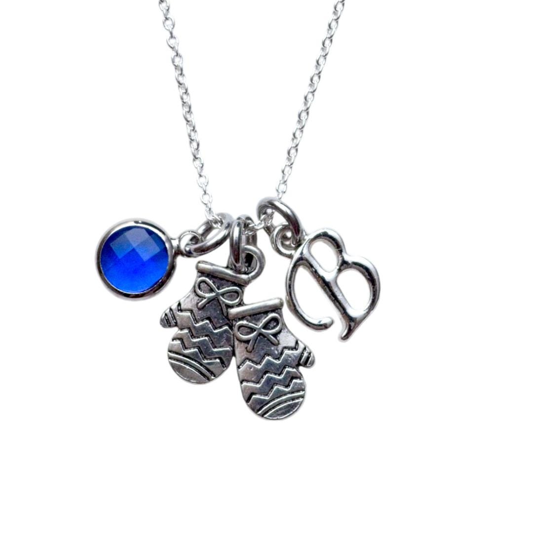 Mitten Charm Necklace: Personalised Birthstone Initial Jewellery