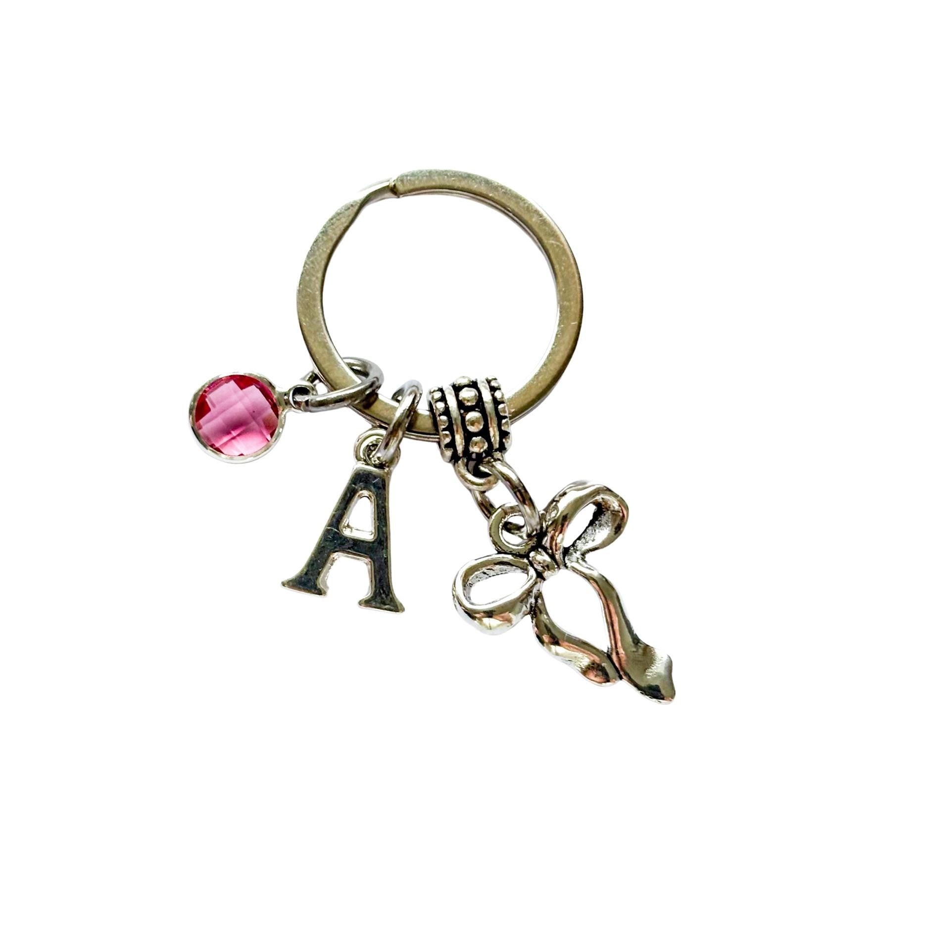 Elegant bow keyring, personalised gifts, coquette style, bow charm, birthstone letter, bow keychain, cute bow charm, bow party favours