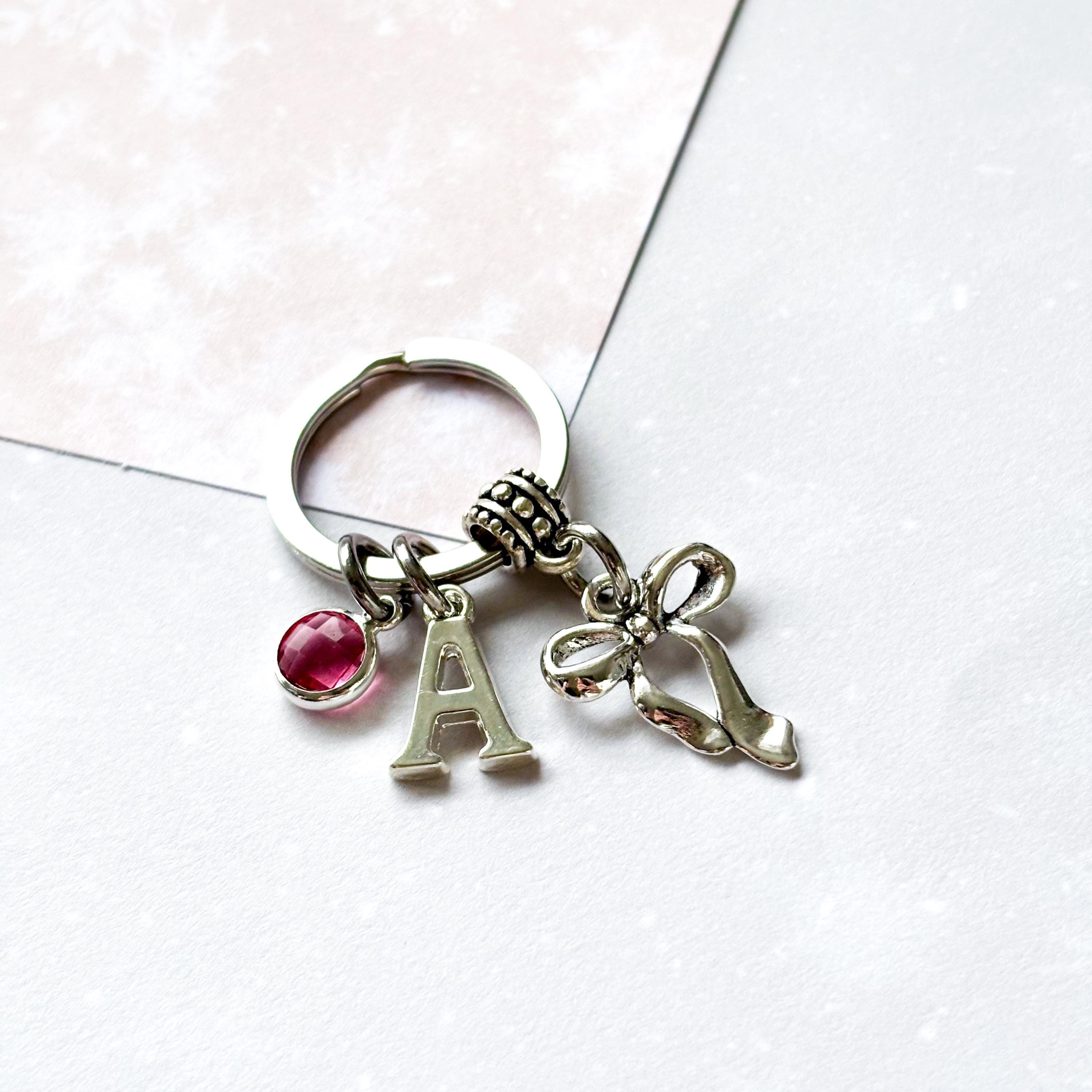 Elegant bow keyring, personalised gifts, coquette style, bow charm, birthstone letter, bow keychain, cute bow charm, bow party favours