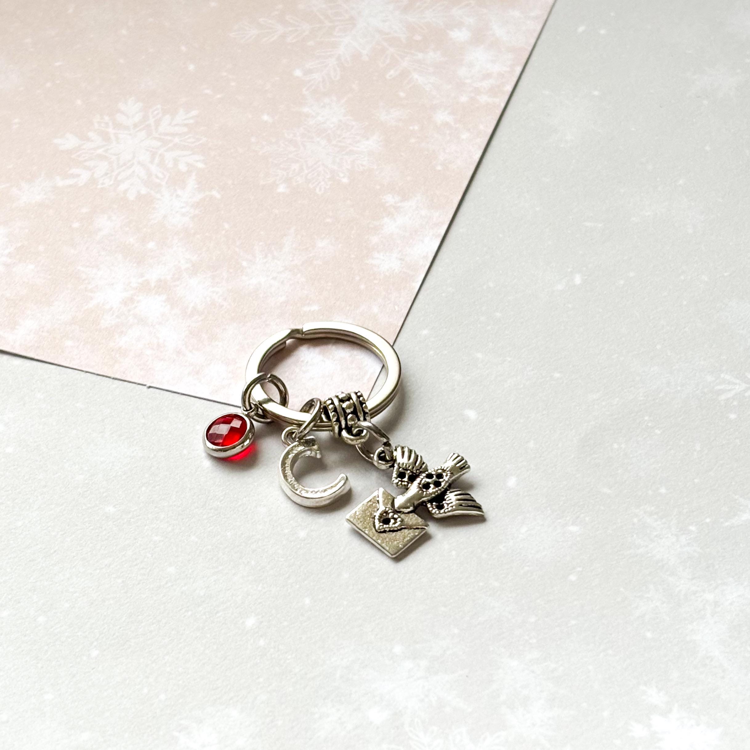 Personalised Homing Pigeon Keyring: Birthstone Letter Charm