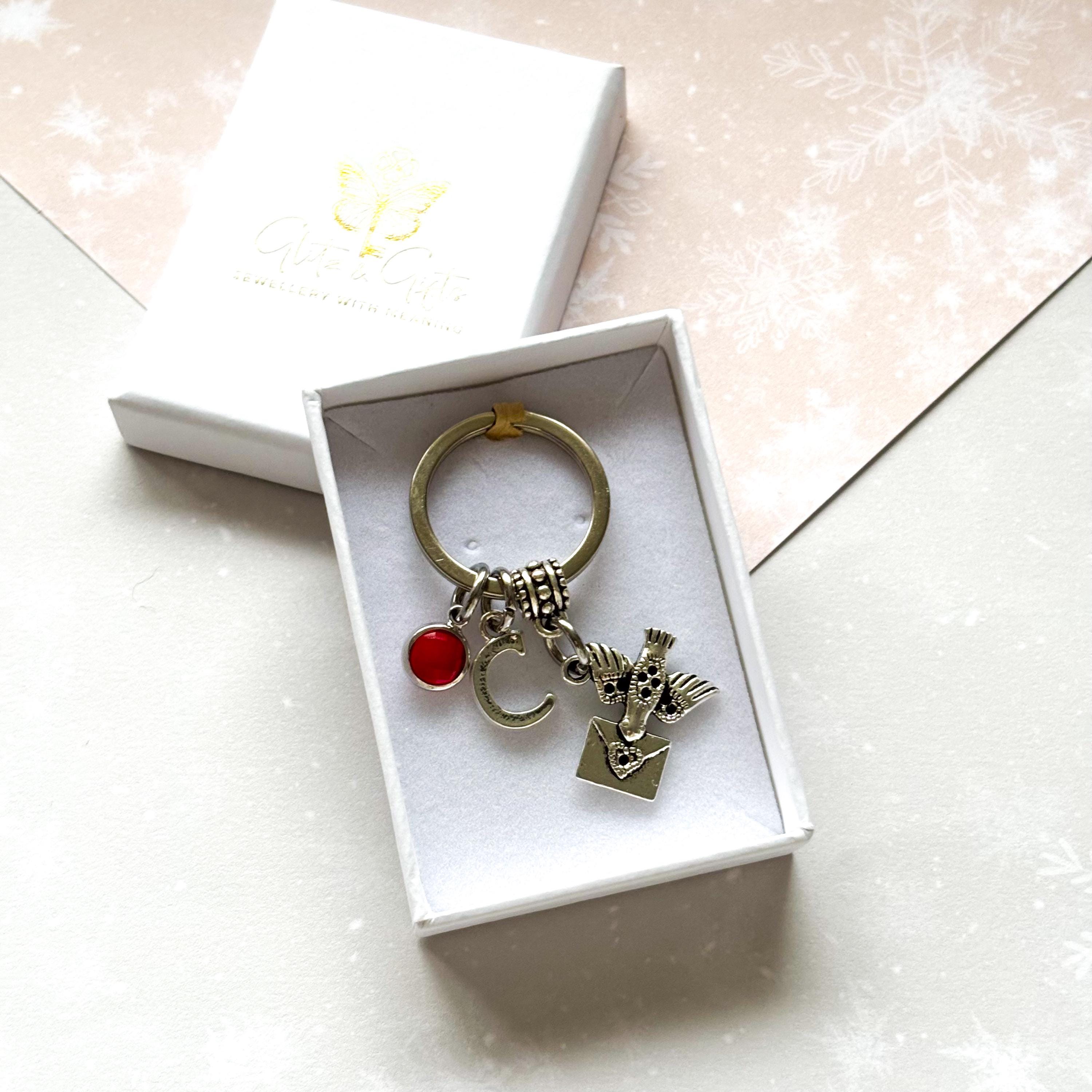 Personalised Homing Pigeon Keyring: Birthstone Letter Charm