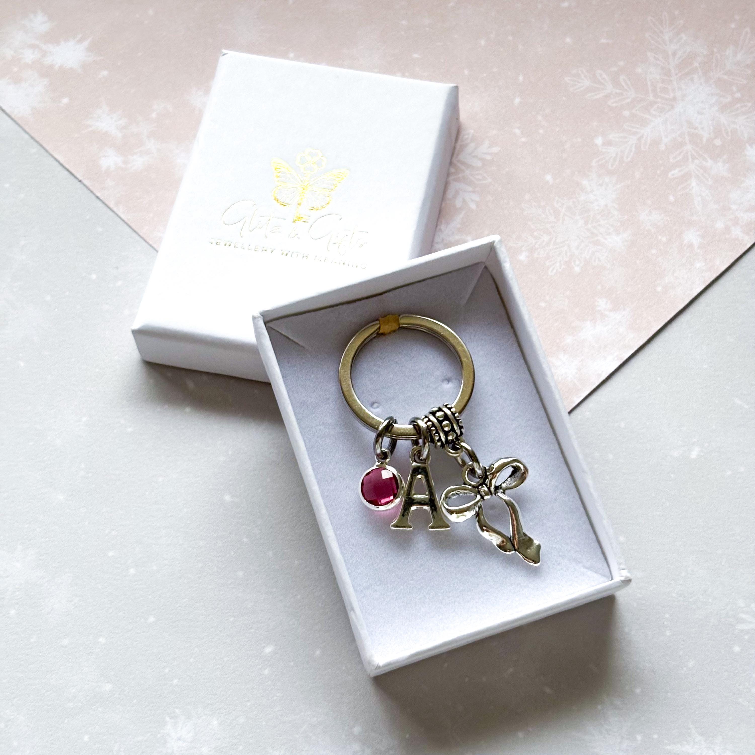Elegant bow keyring, personalised gifts, coquette style, bow charm, birthstone letter, bow keychain, cute bow charm, bow party favours