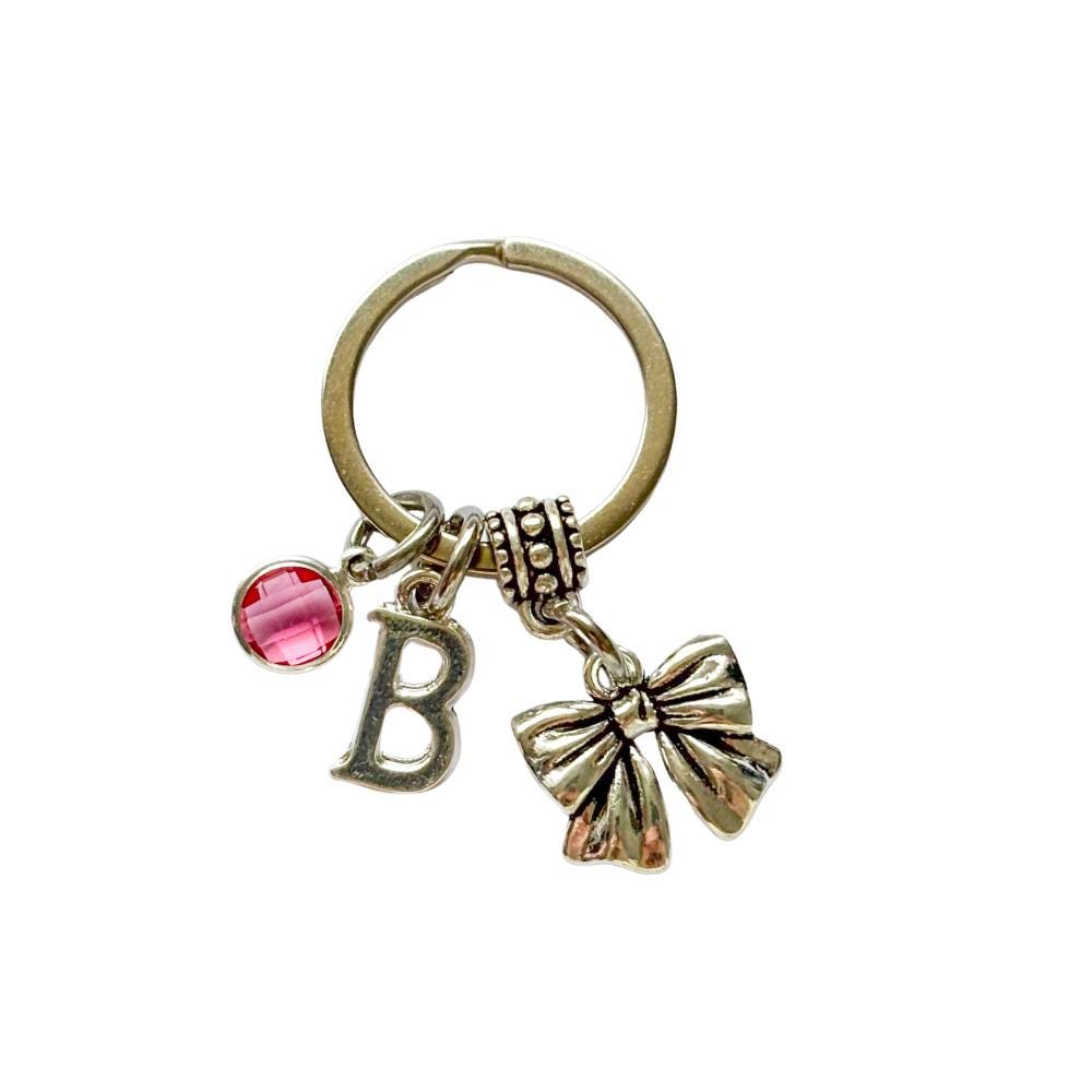 Cute bow keyring, personalised gifts, coquette style, bow charm, birthstone letter, bow keychain, bow charm, bow party favours, gift for her