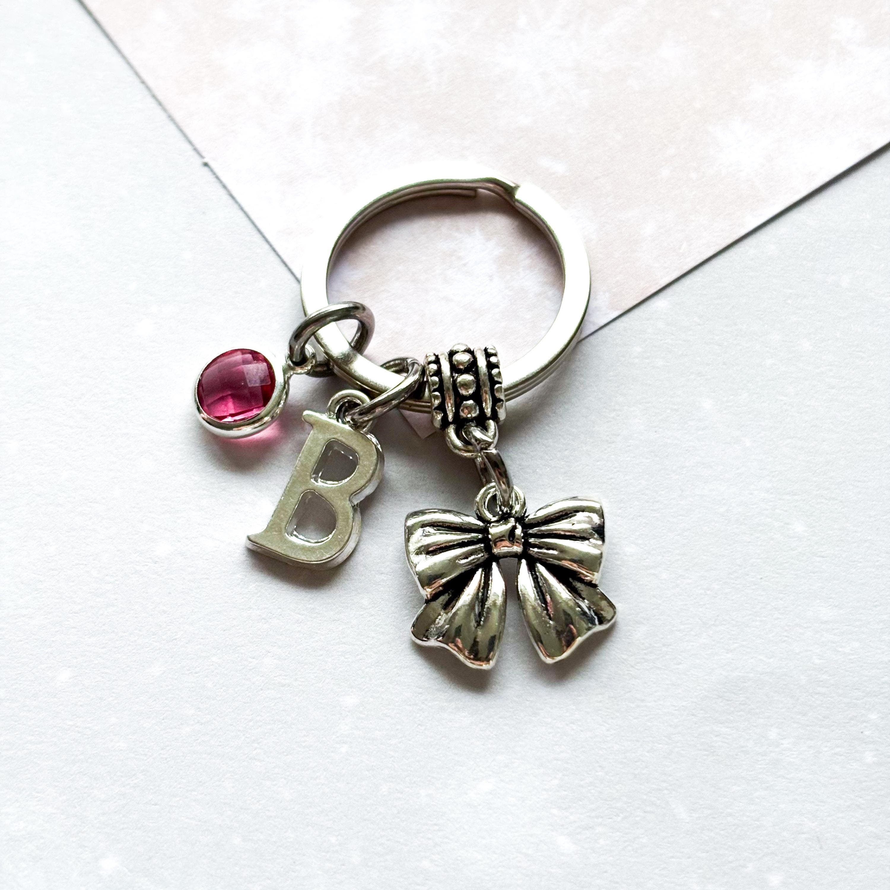 Cute bow keyring, personalised gifts, coquette style, bow charm, birthstone letter, bow keychain, bow charm, bow party favours, gift for her