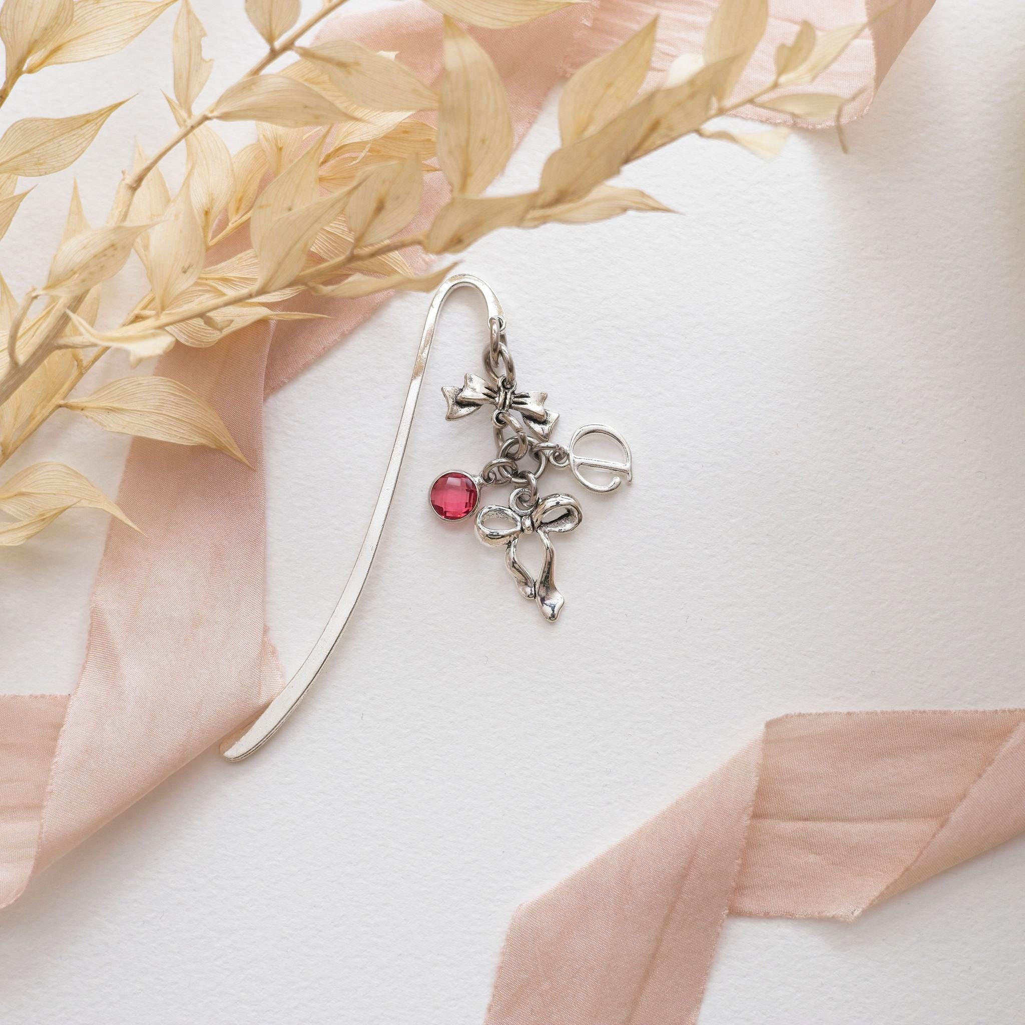 Bow bookmark, personalised gifts, birthstone letter, metal page marker, coquette gift for reader