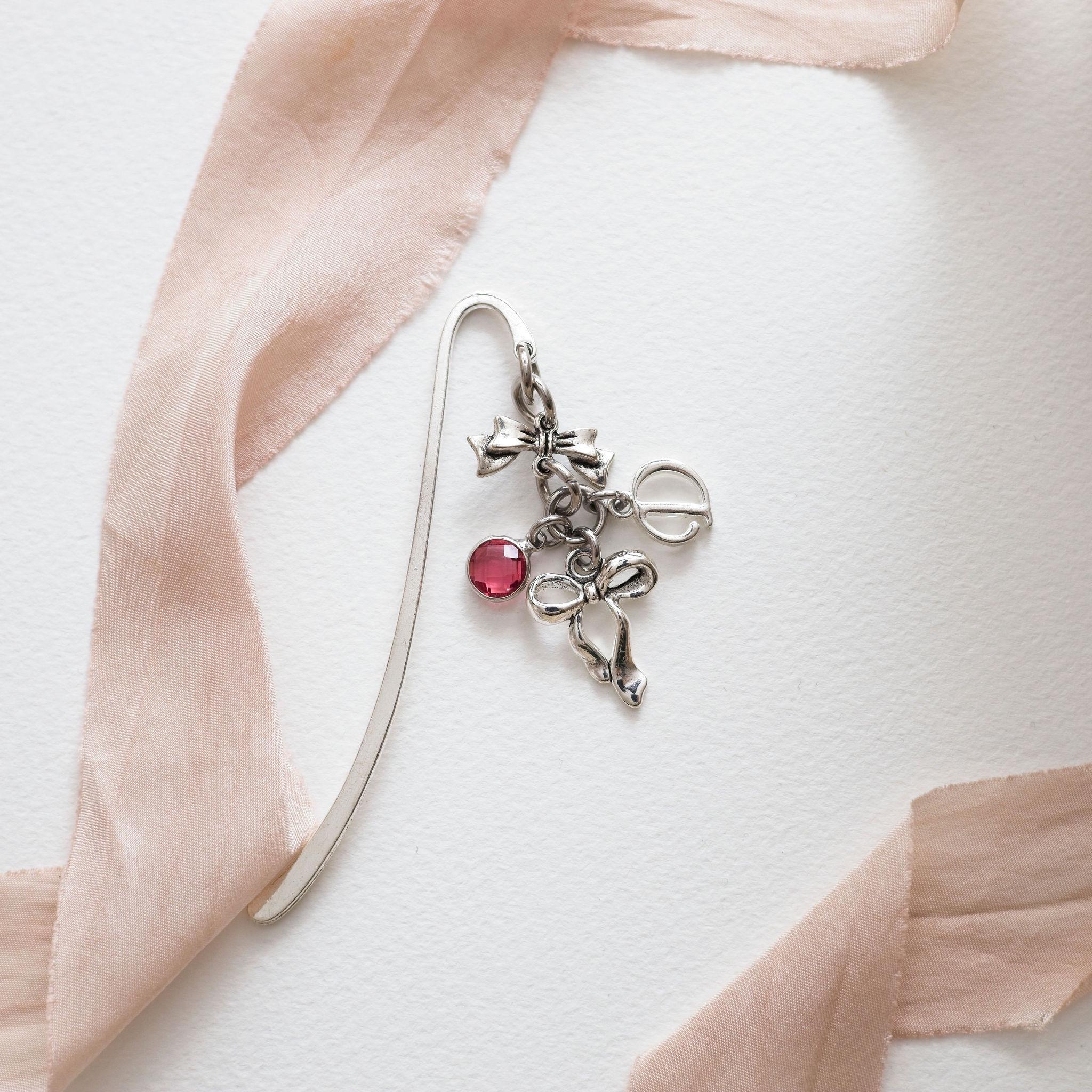 Bow bookmark, personalised gifts, birthstone letter, metal page marker, coquette gift for reader