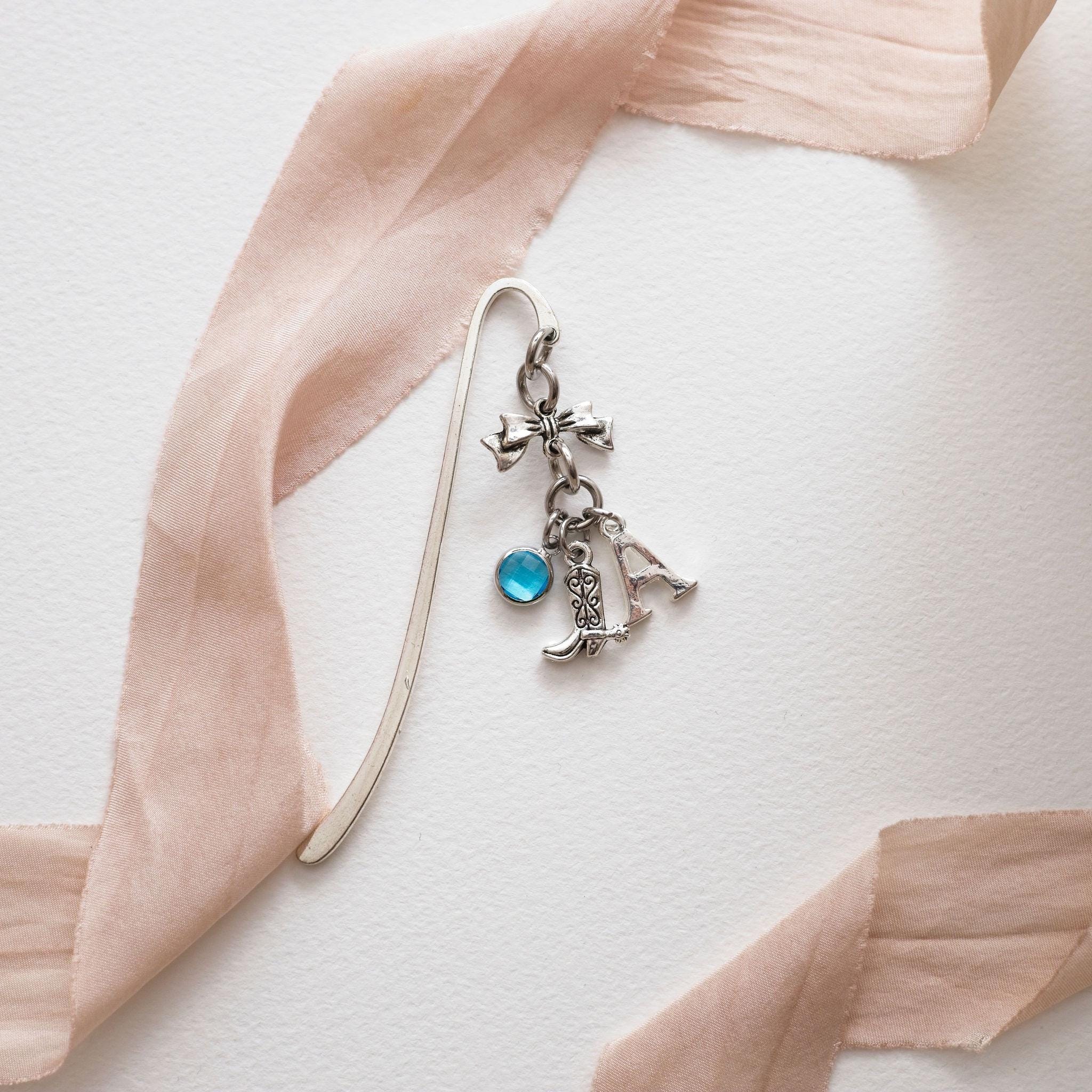 Cowboy boot bookmark, personalised gifts, western cowgirl boot, birthstone letter, metal page marker, gift for reader, wild west country