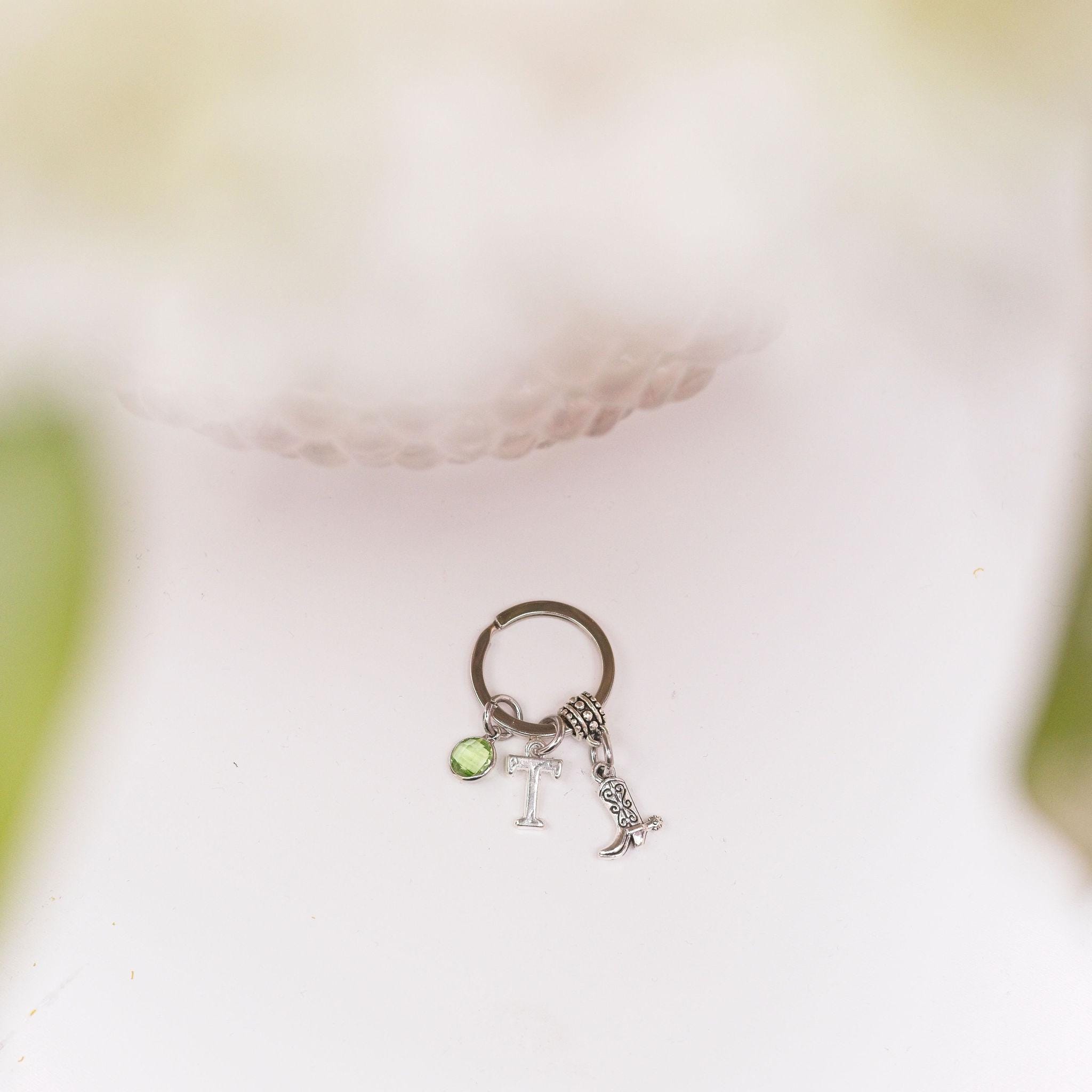 Cowboy boot keyring,  cowgirl keychain, personalised gifts, birthstone initial, western style, country fans, rodeo accessory, wild west