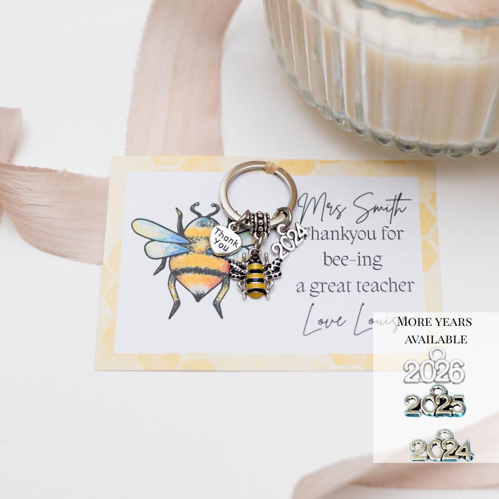 Teacher gift, bee keyring, personalised gifts, key worker thank you, teacher appreciation, end of school year 2025, queen bee