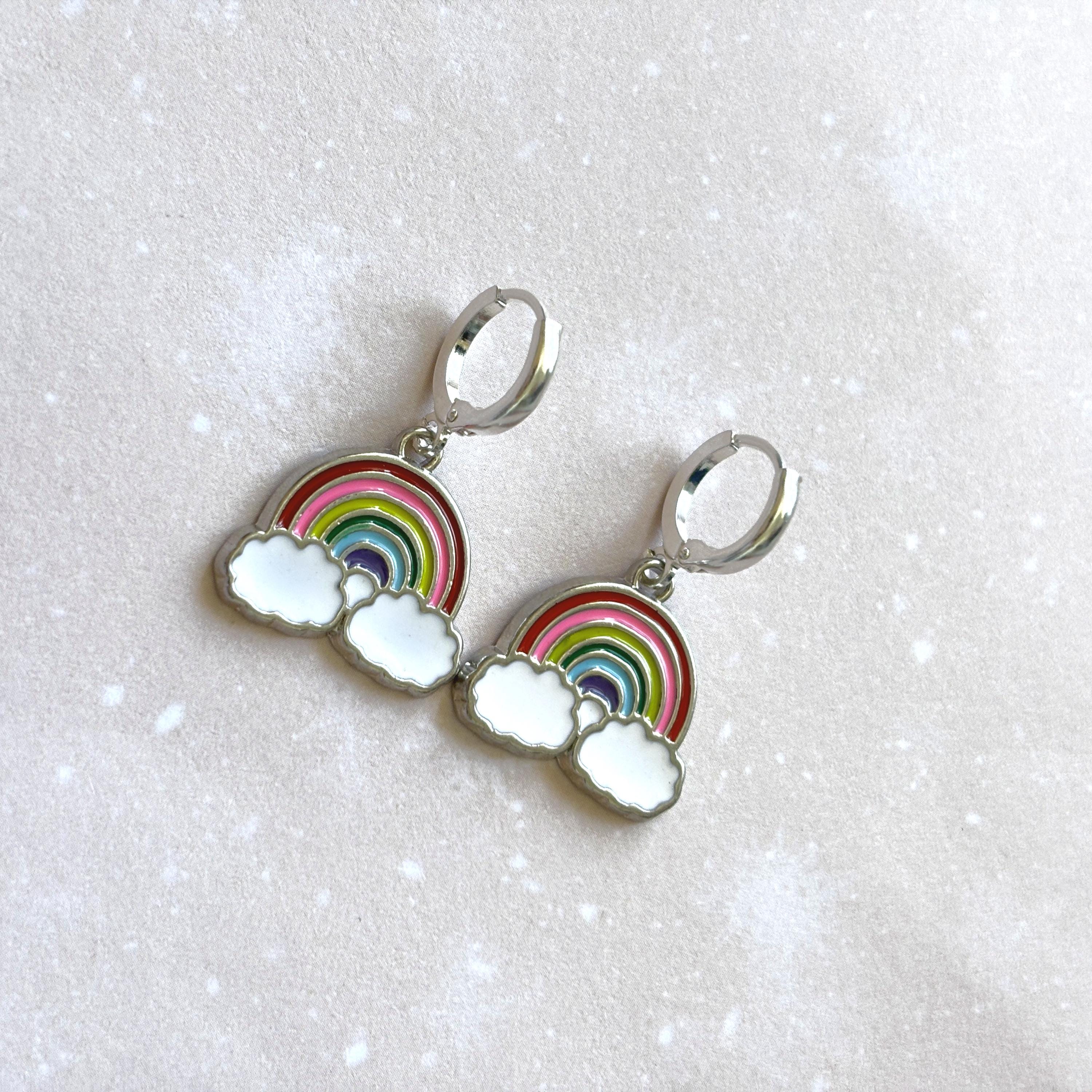 Rainbow earrings, rainbow jewellery, enamel colourful charm, rainbow gifts, hoops hooks huggies, pride jewellery