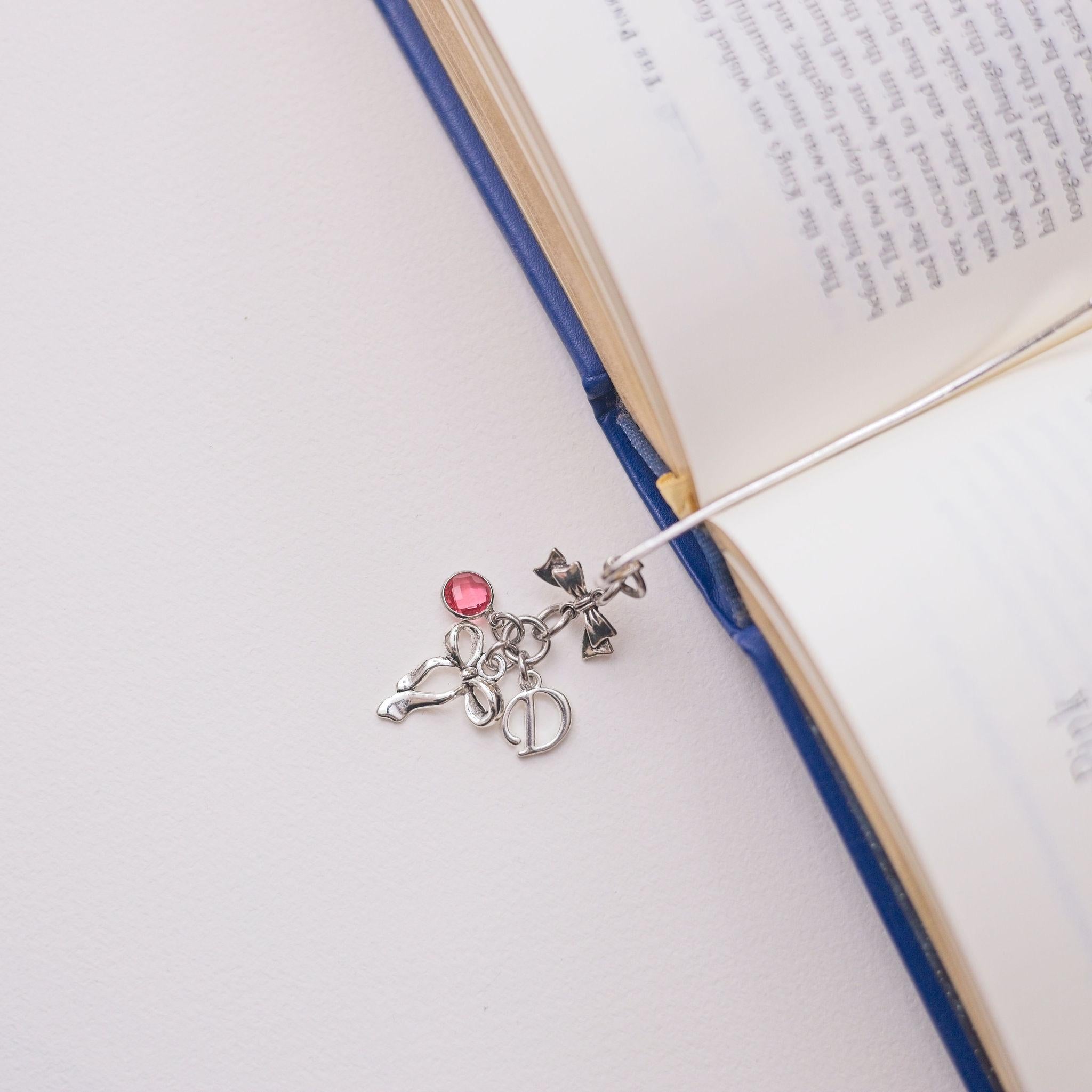 Bow bookmark, personalised gifts, birthstone letter, metal page marker, coquette gift for reader