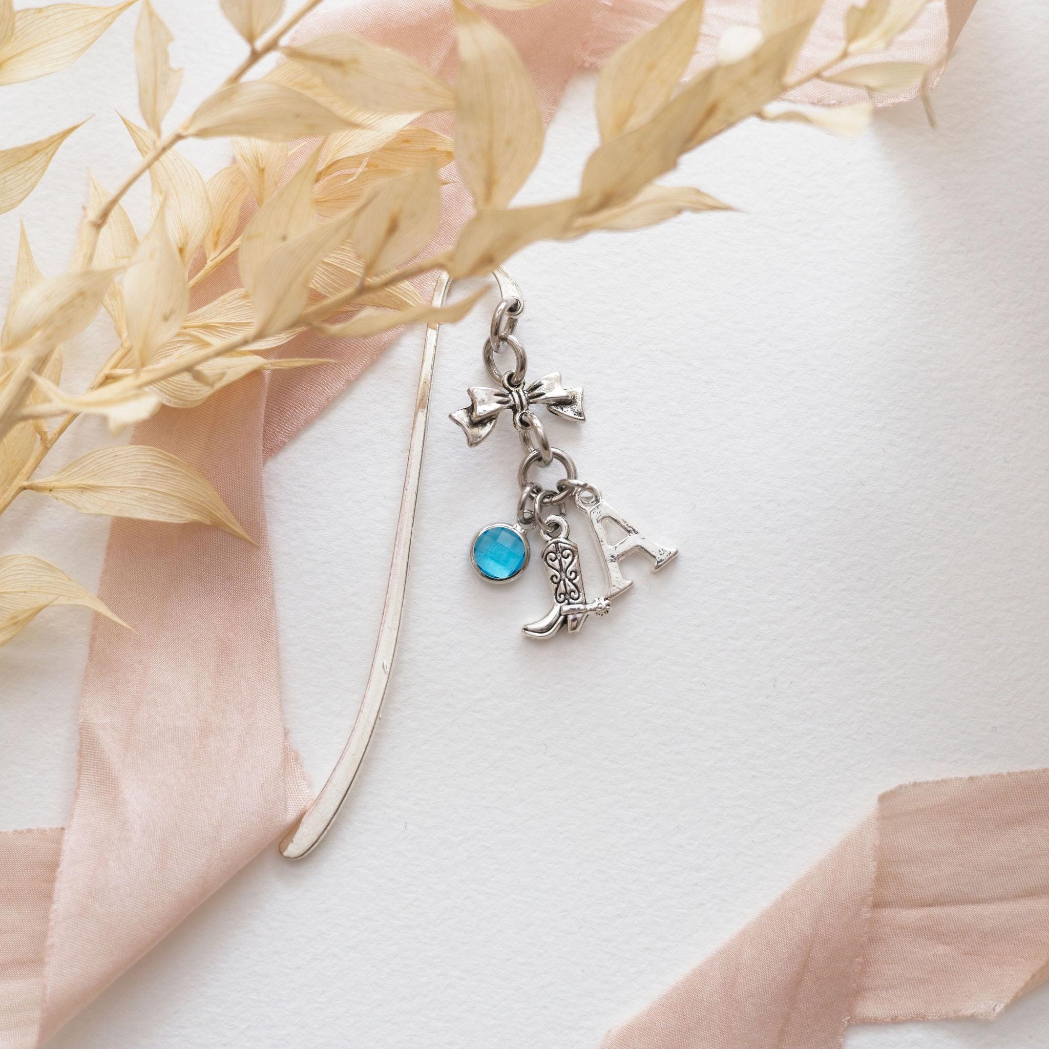 Cowboy boot bookmark, personalised gifts, western cowgirl boot, birthstone letter, metal page marker, gift for reader, wild west country