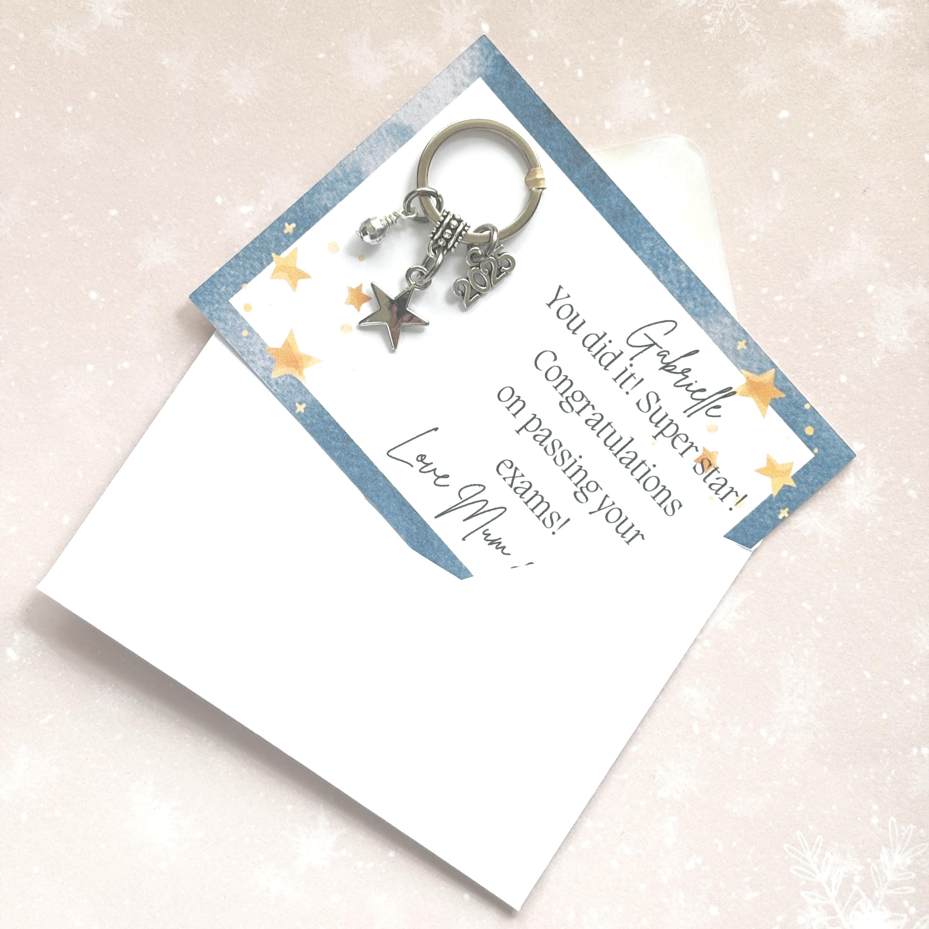 Well done keyring, star keyring, personalised gifts, end of school year, class of 2025, GCSE results, exam results congratulations, A level