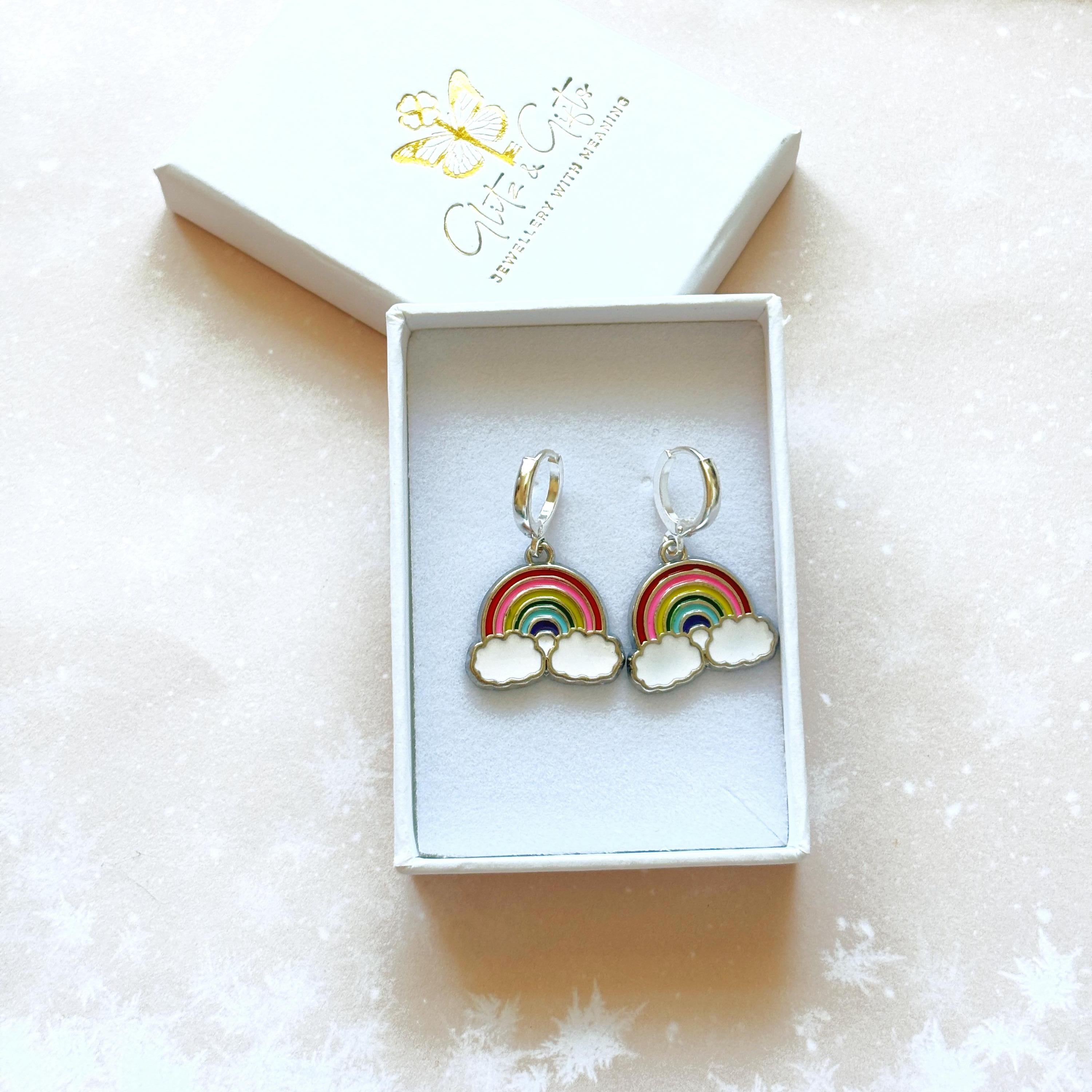 Rainbow earrings, rainbow jewellery, enamel colourful charm, rainbow gifts, hoops hooks huggies, pride jewellery
