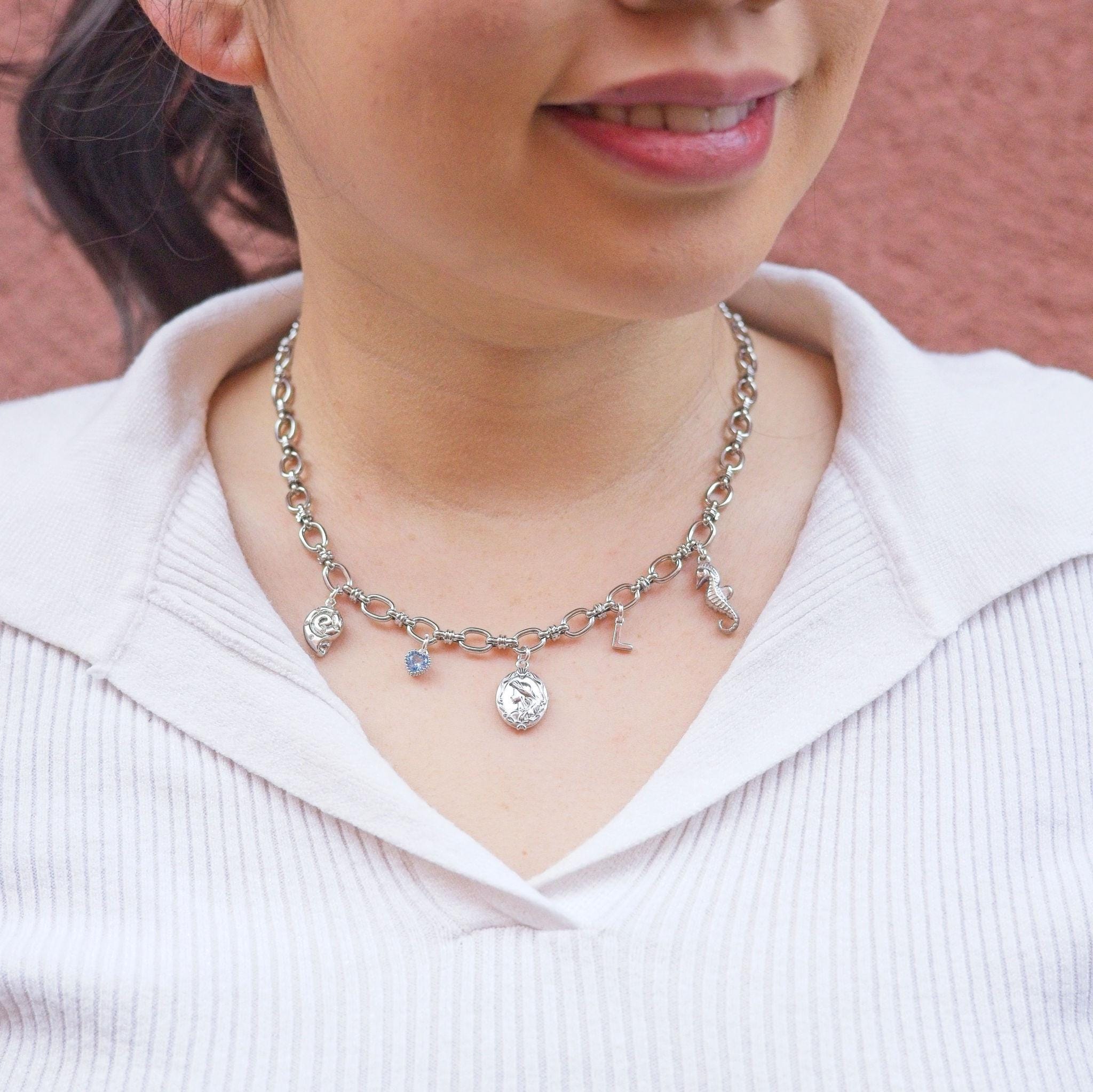 Personalised Mermaid Necklace: Ammonite, Birthstone & Letter Charms