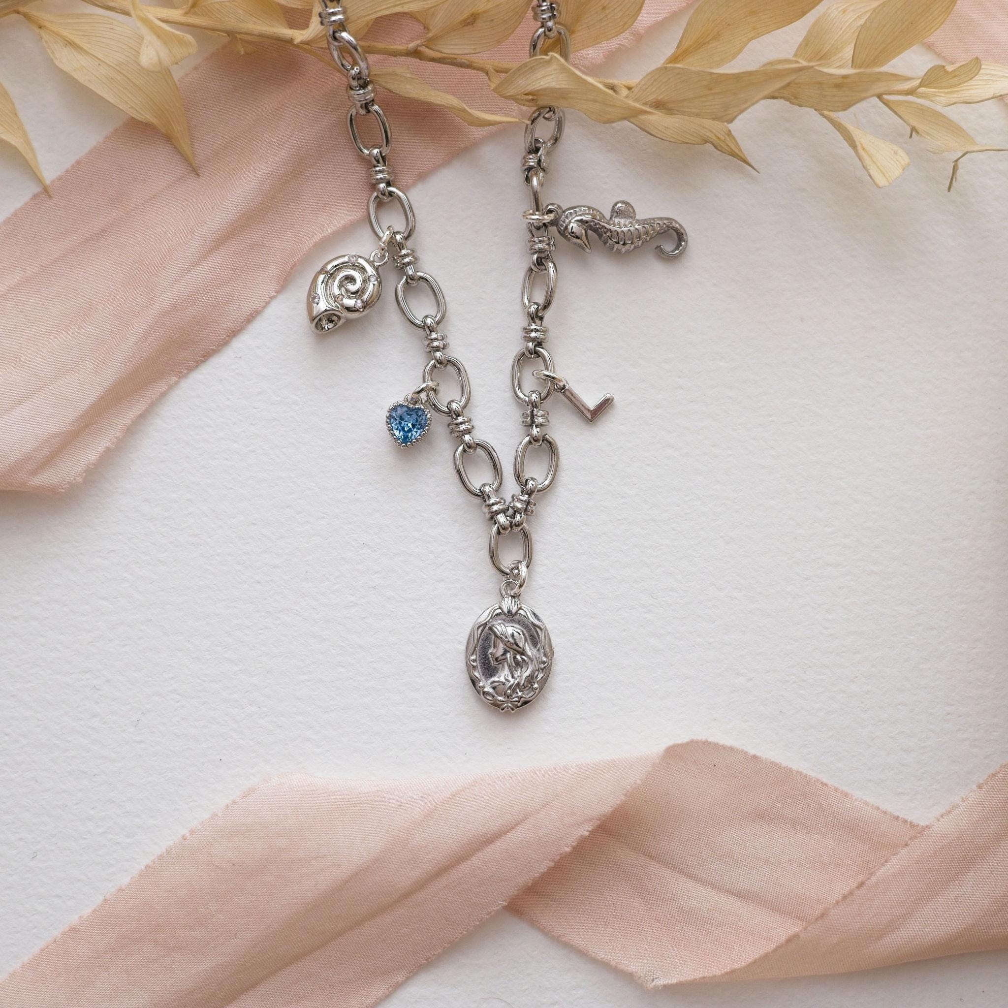 Personalised Mermaid Necklace: Ammonite, Birthstone & Letter Charms