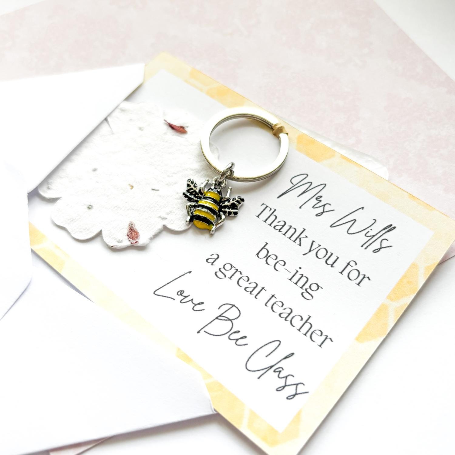Wildflower teacher gift, bee keyring, wildflower seeds, personalised gifts, key worker gift, teacher appreciation, end of school year