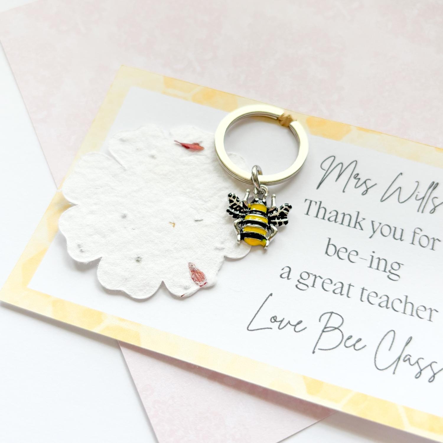 Wildflower teacher gift, bee keyring, wildflower seeds, personalised gifts, key worker gift, teacher appreciation, end of school year