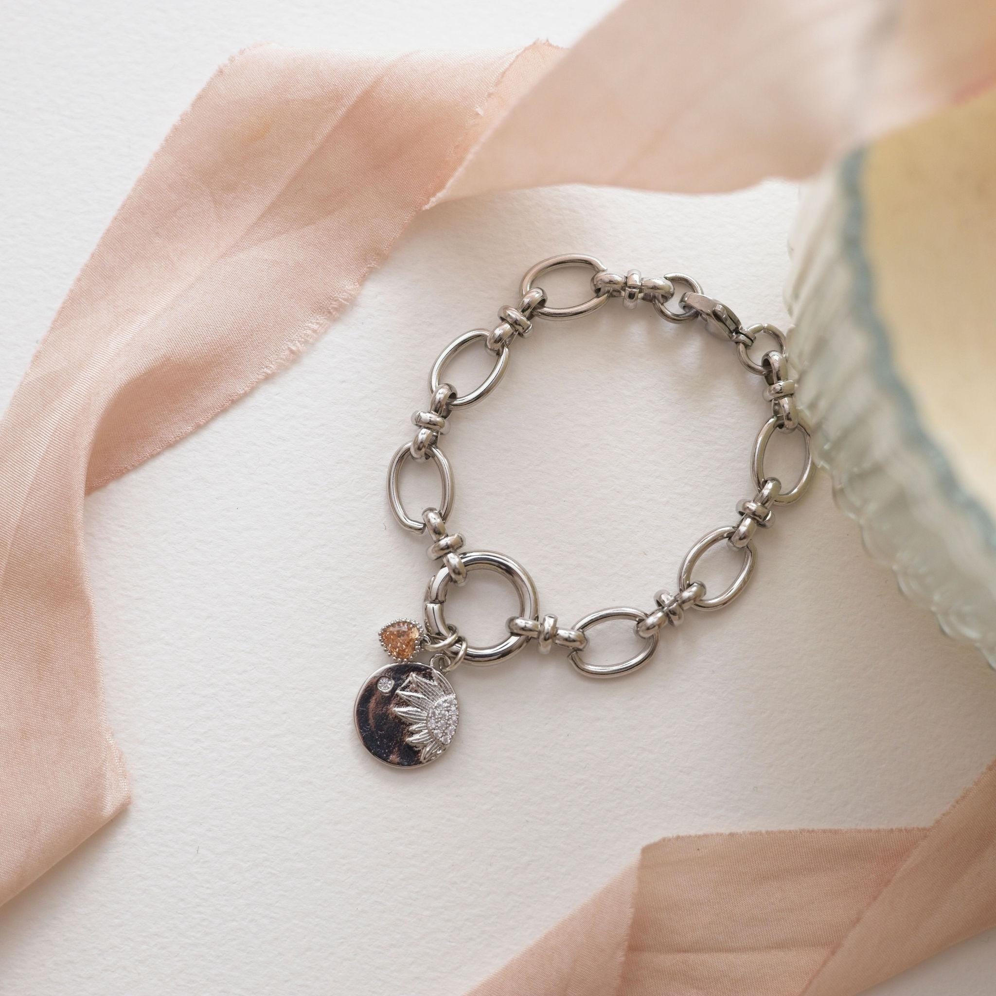 Sunflower spirit bracelet, personalised gift, birthstone charm, summer jewellery, flower gift for her, floral accessory,