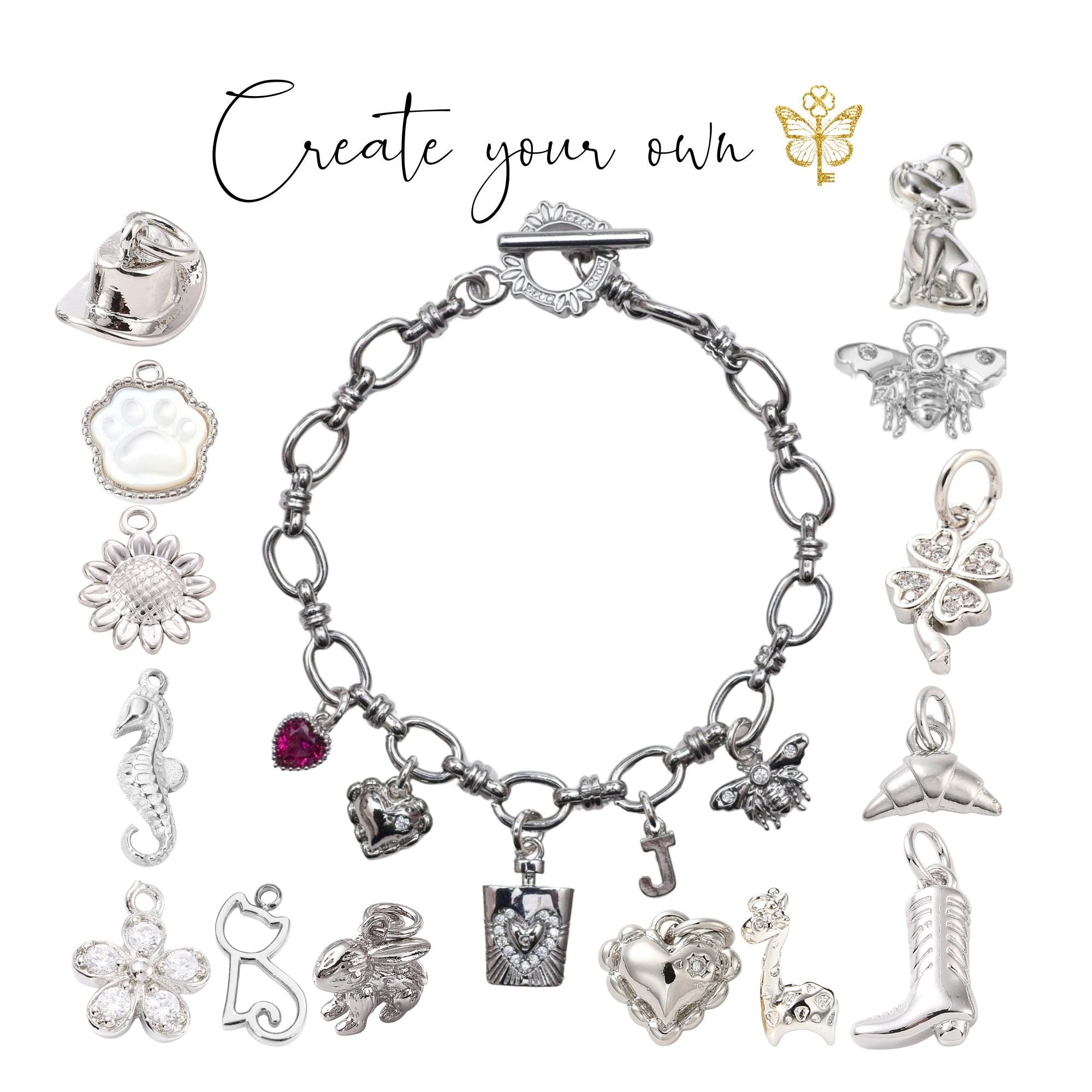 Personalised Charm Bracelet: Stainless Steel Chain, Custom Birthstones