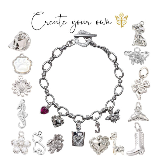 Personalised Charm Bracelet: Stainless Steel Chain, Custom Birthstones