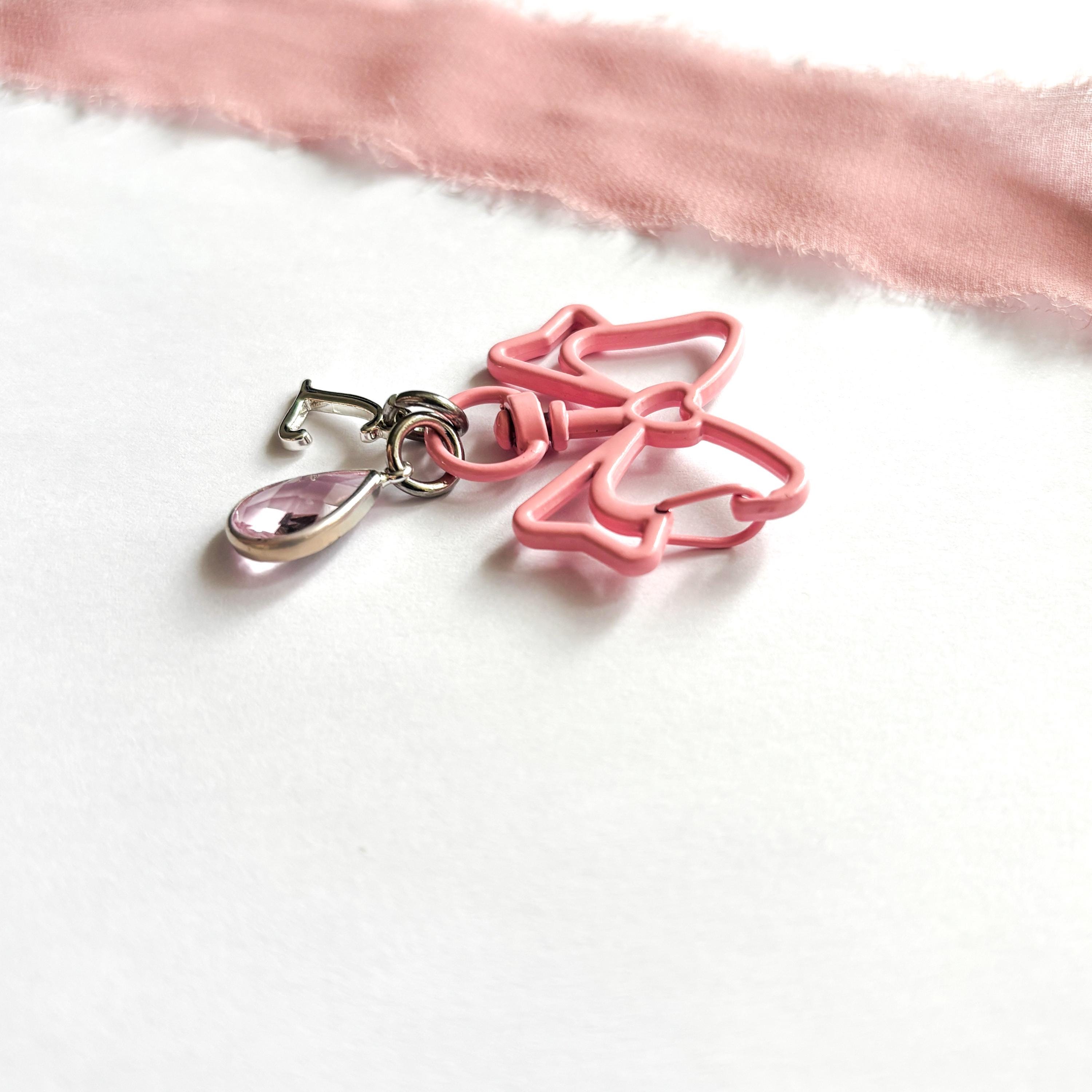 Personalised Pink Bow Bag Charm: Birthstone Initial Keyring