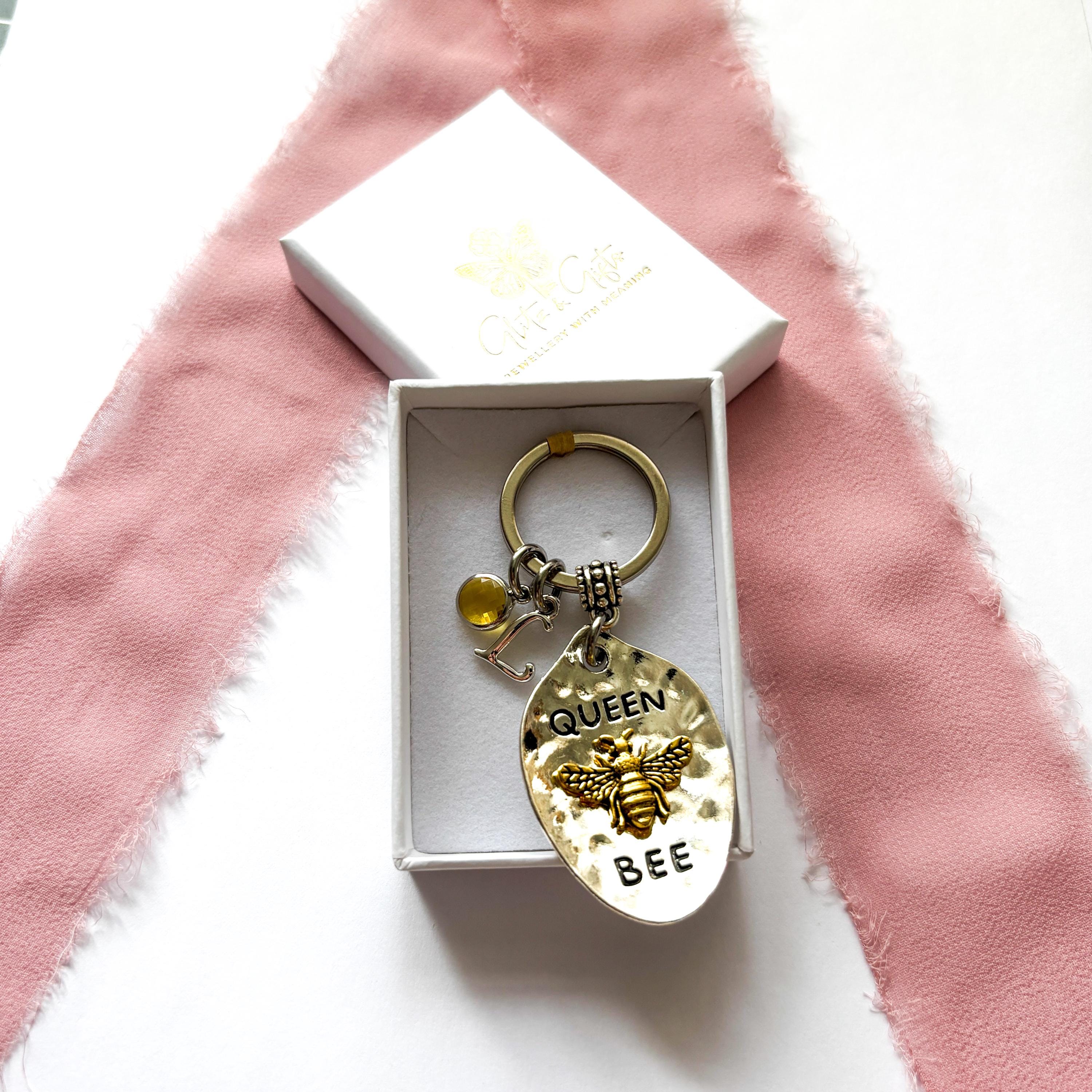 Personalised Queen Bee Keyring: Initial & Birthstone Charm