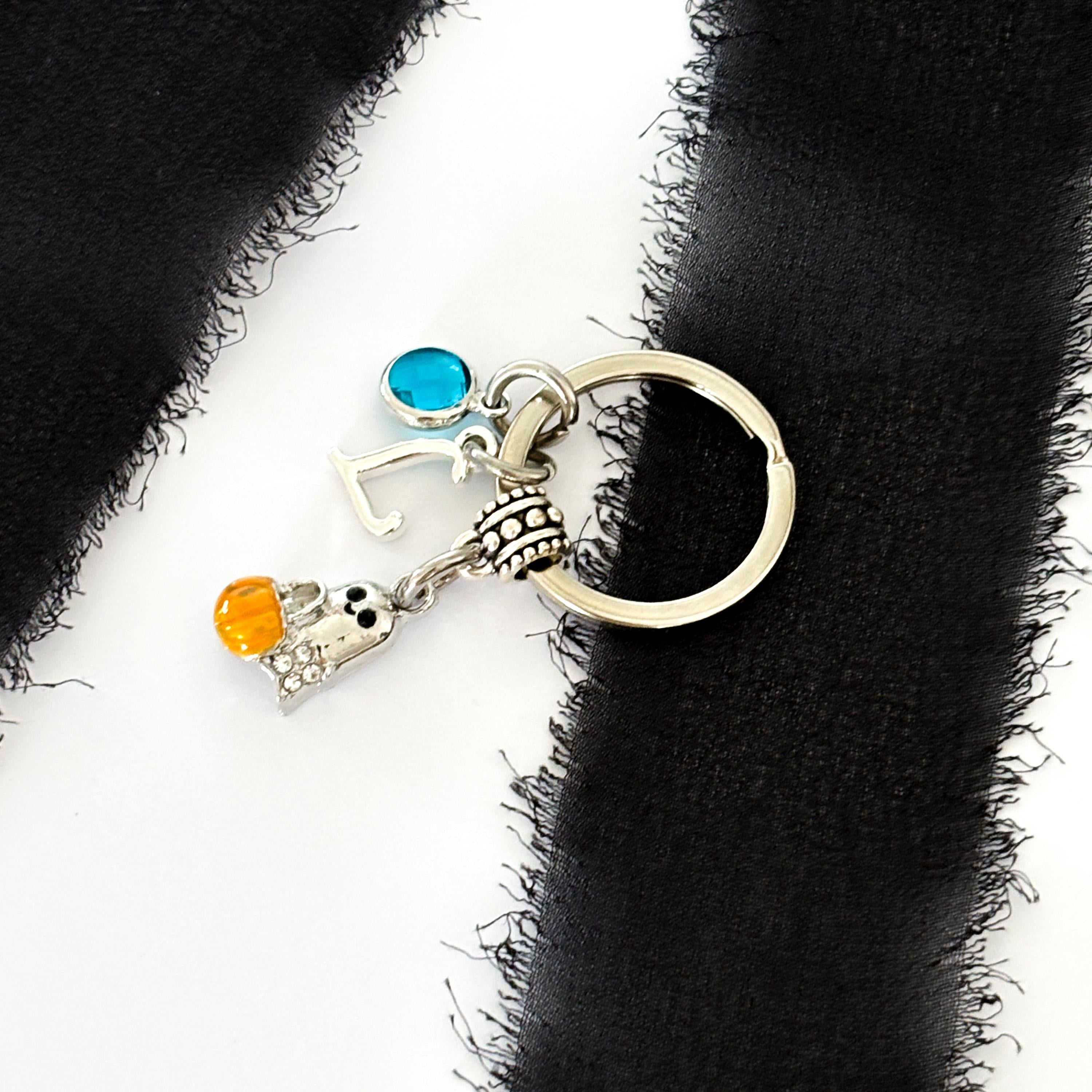 Ghost Charm Keyring with Pumpkin Bag – Spooky Halloween Keychain