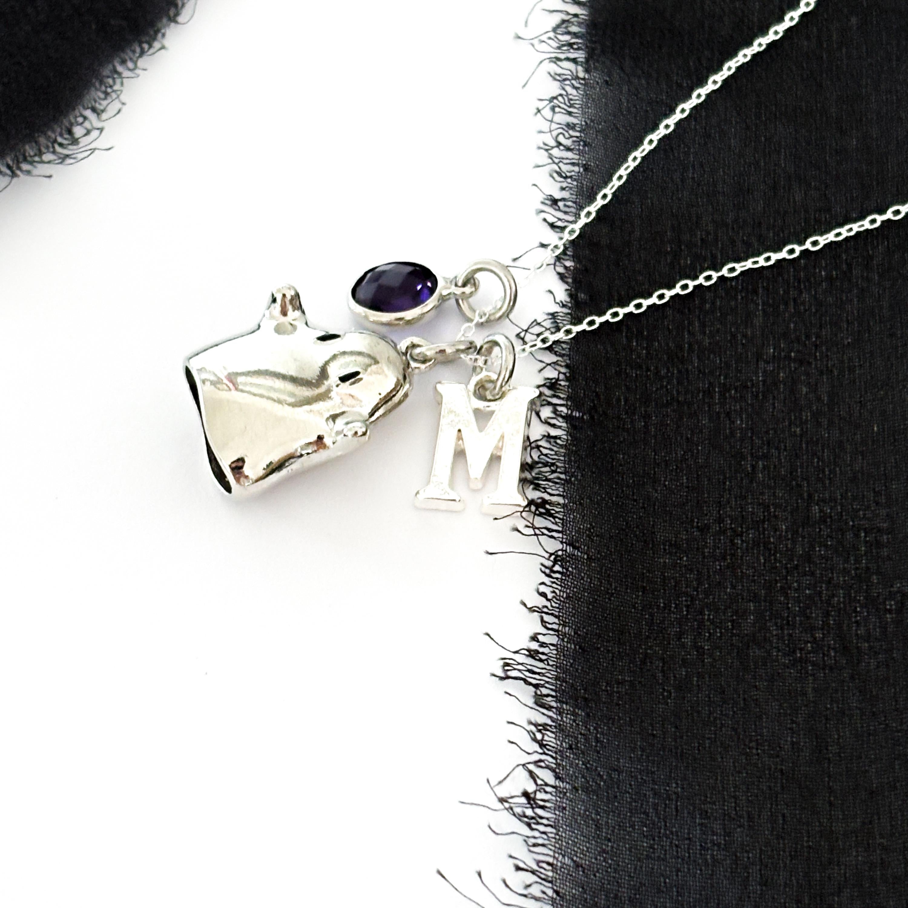 Personalised Halloween Ghost Necklace with Birthstone & Initial – Custom Spooky Pendant