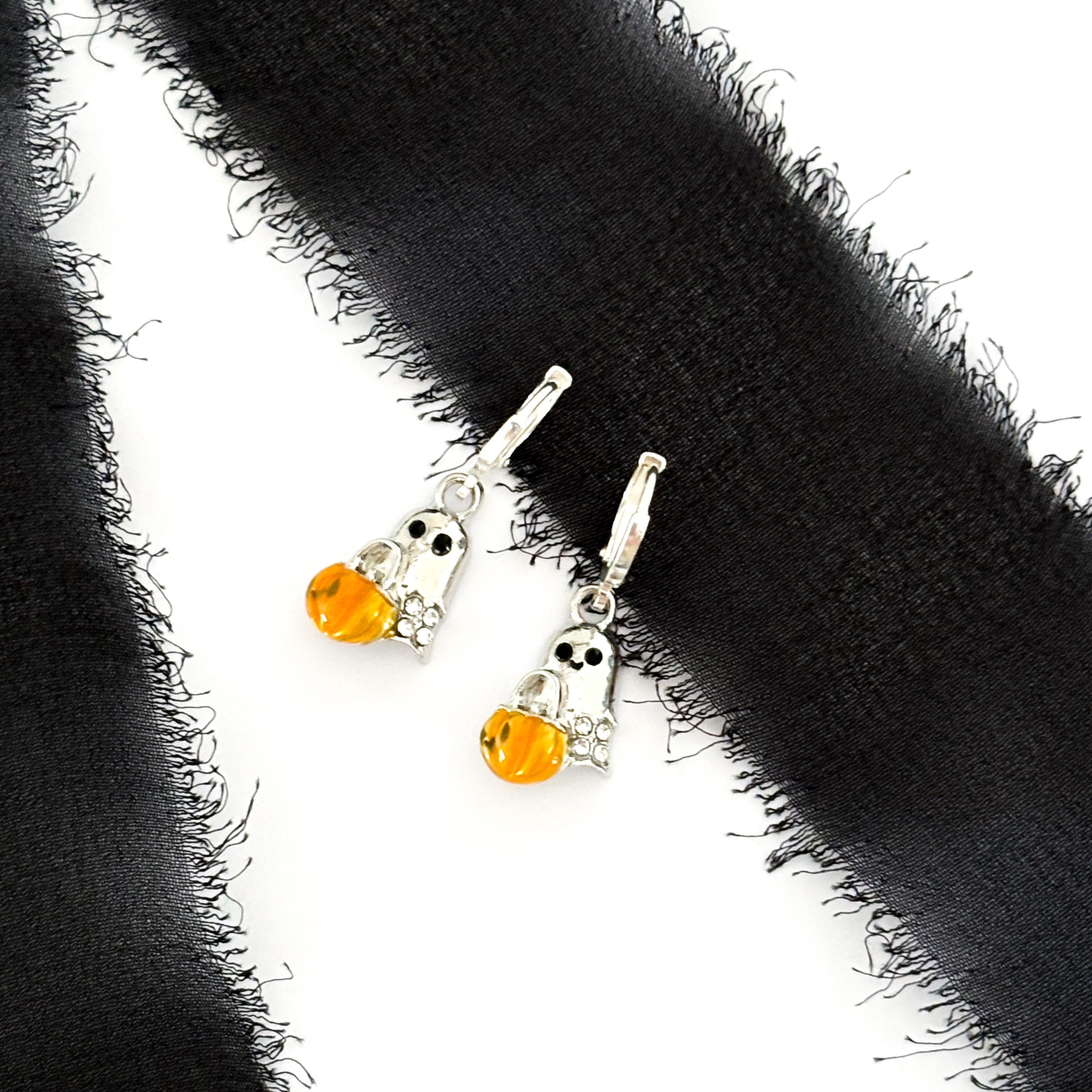 Ghost Charm Earrings with Pumpkin – Spooky Halloween Earrings