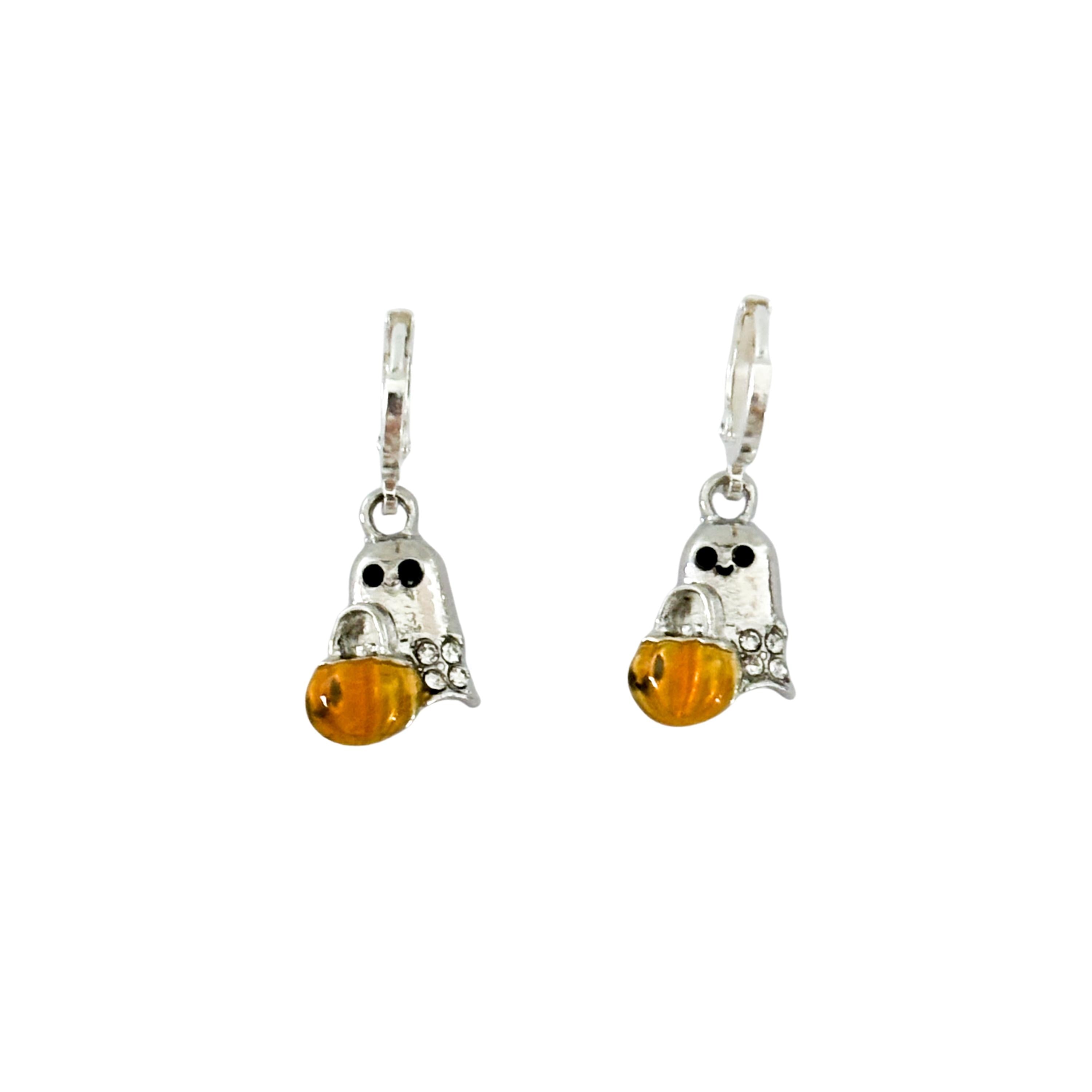 Ghost Charm Earrings with Pumpkin – Spooky Halloween Earrings