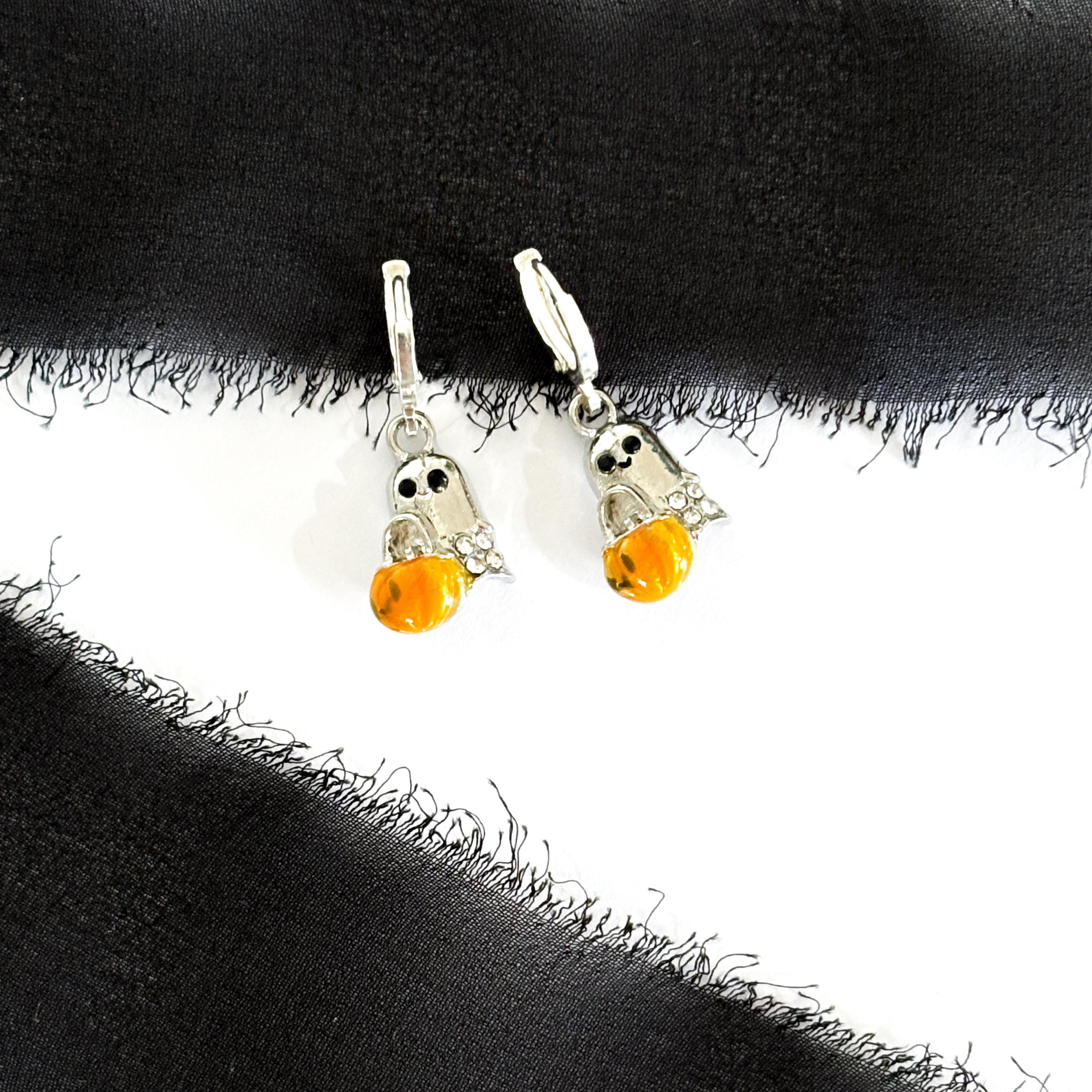 Ghost Charm Earrings with Pumpkin – Spooky Halloween Earrings