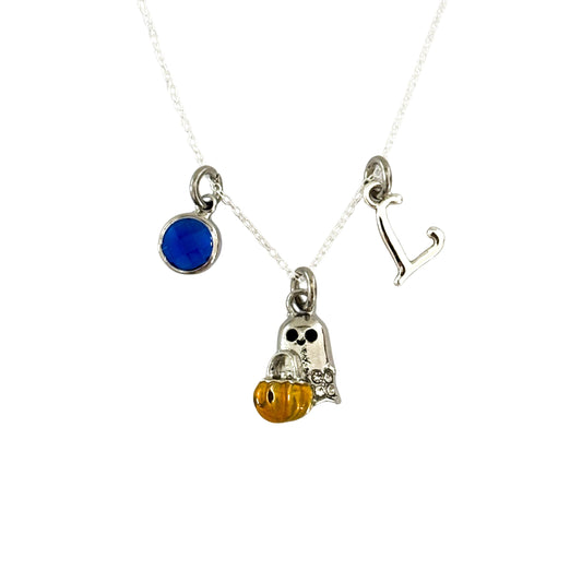 Ghost Charm Necklace with Pumpkin Bag – Cute Halloween Pendant Necklace