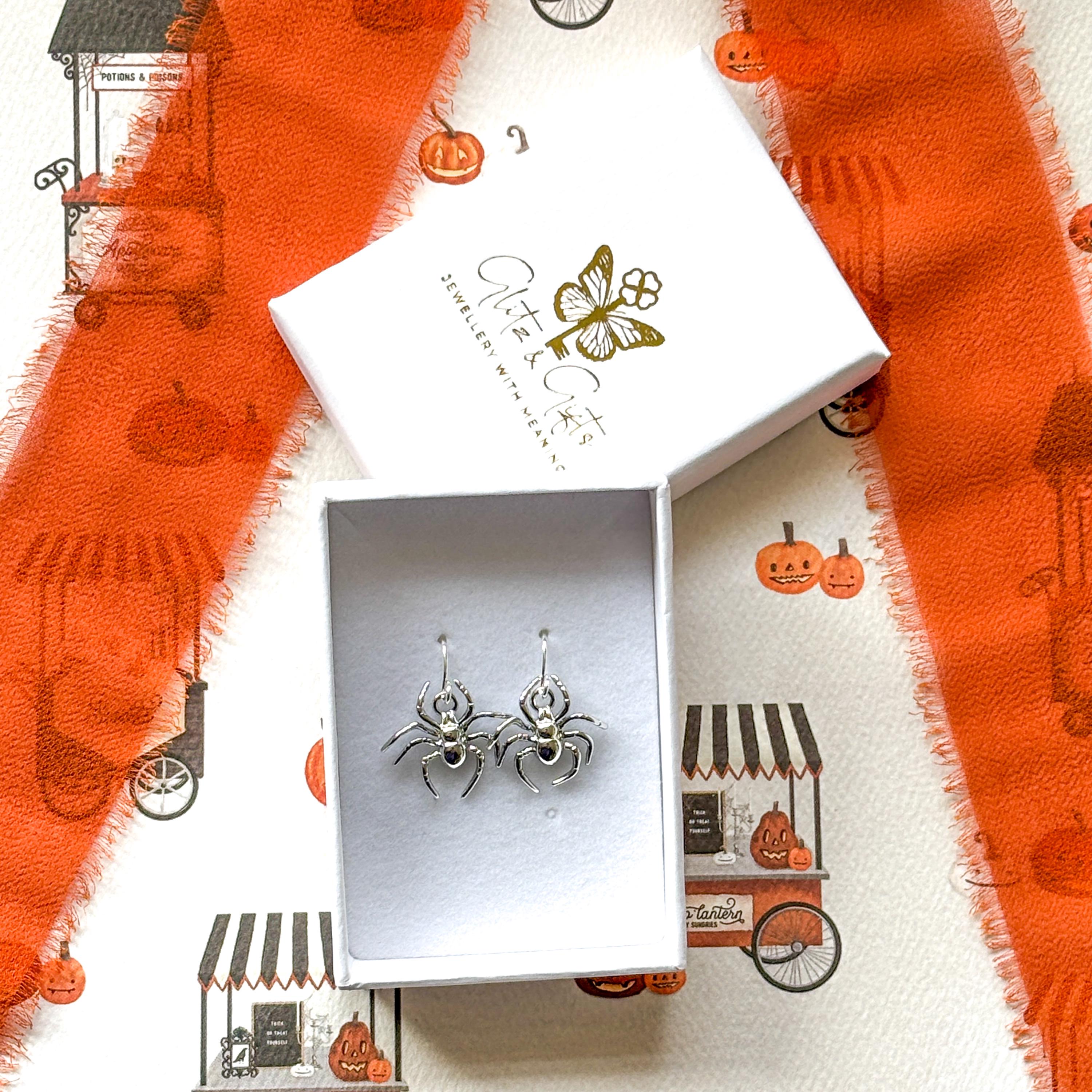 Spider Earrings, Gothic Halloween Jewellery, Spooky Earrings, Creepy Cute Gift for Her