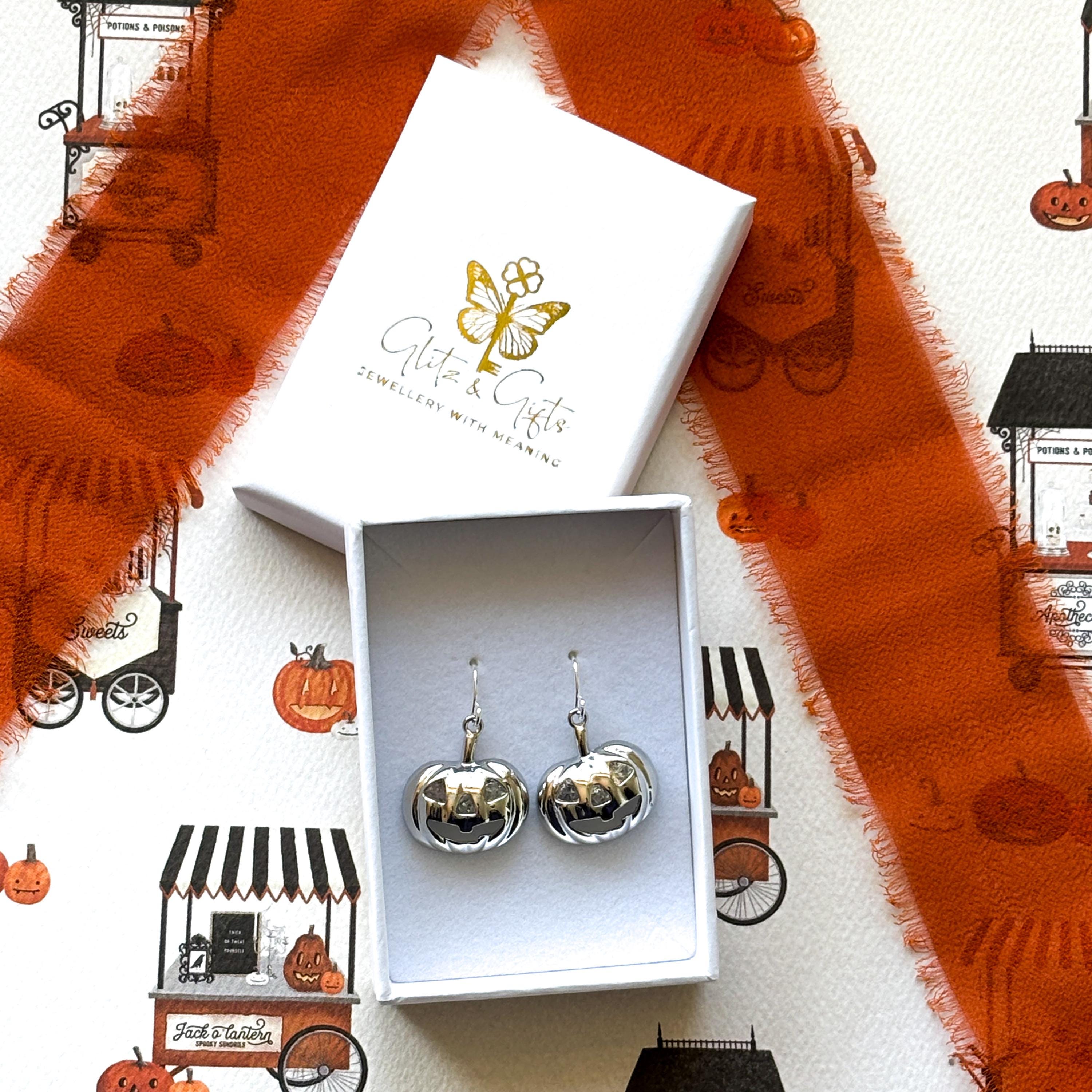 Pumpkin Earrings with Crystal Eye Halloween Dangle Earrings