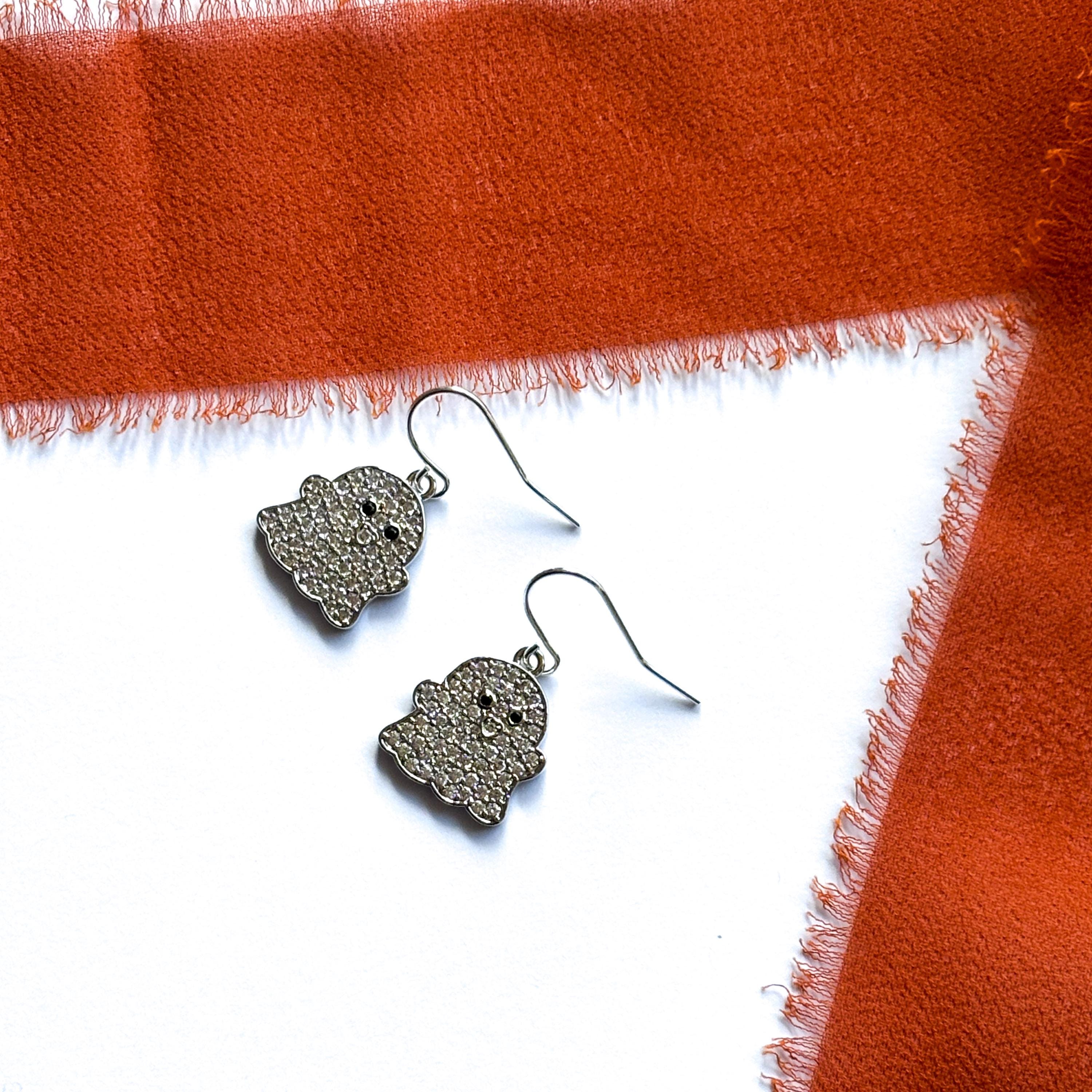CZ Ghost Charm Earrings, Spooky Halloween Jewellery, Cute Ghost Earrings
