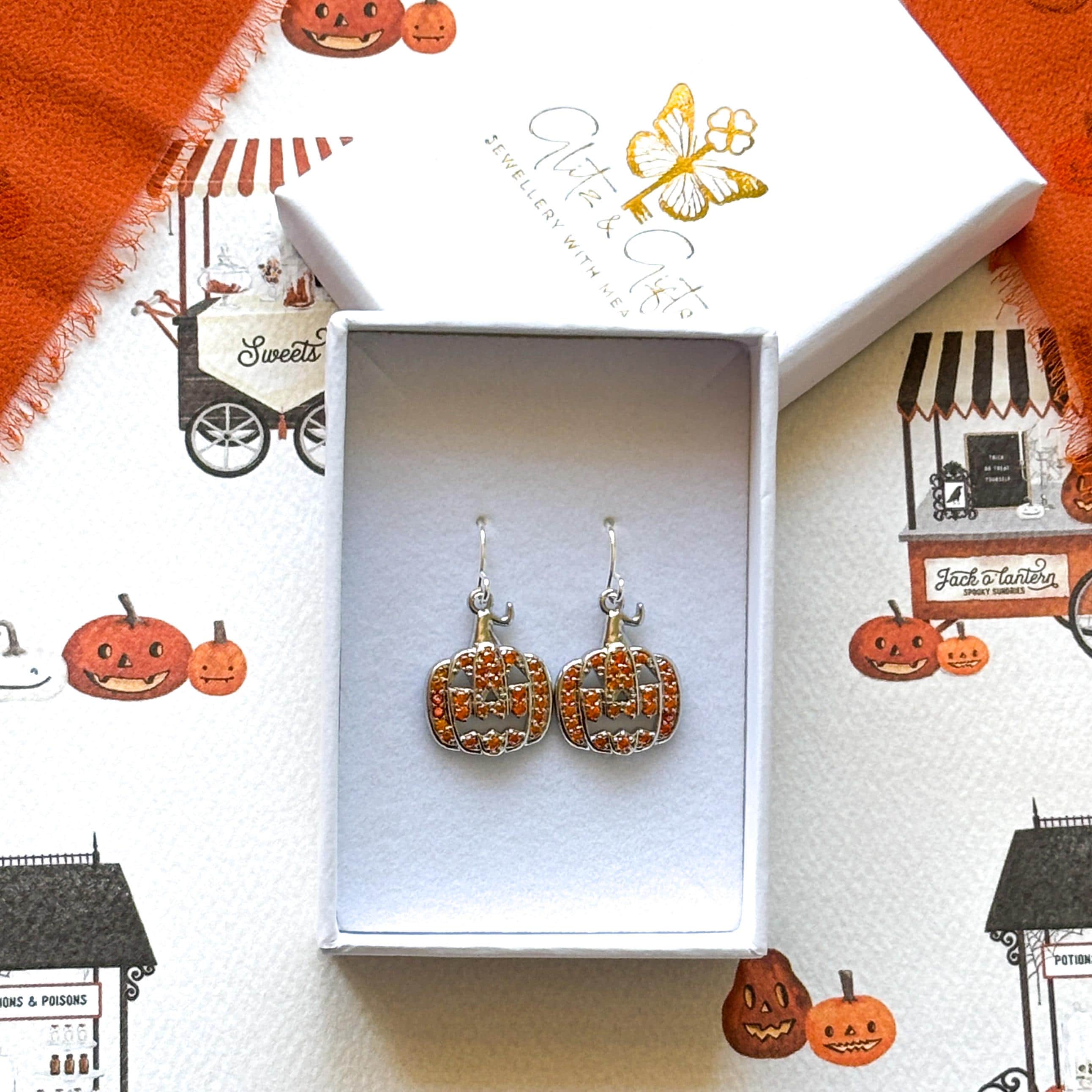 CZ Orange Pumpkin Earrings, Halloween Earrings, Sparkly Autumn Jewellery, Cute Pumpkin Gift