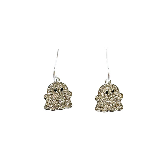 CZ Ghost Charm Earrings, Spooky Halloween Jewellery, Cute Ghost Earrings