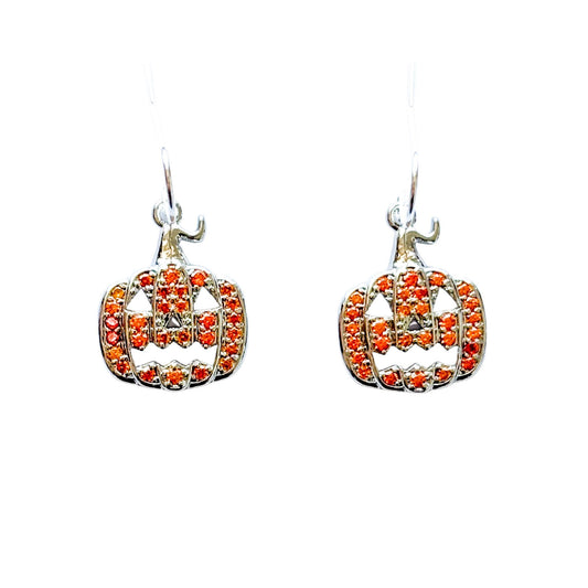 CZ Orange Pumpkin Earrings, Halloween Earrings, Sparkly Autumn Jewellery, Cute Pumpkin Gift