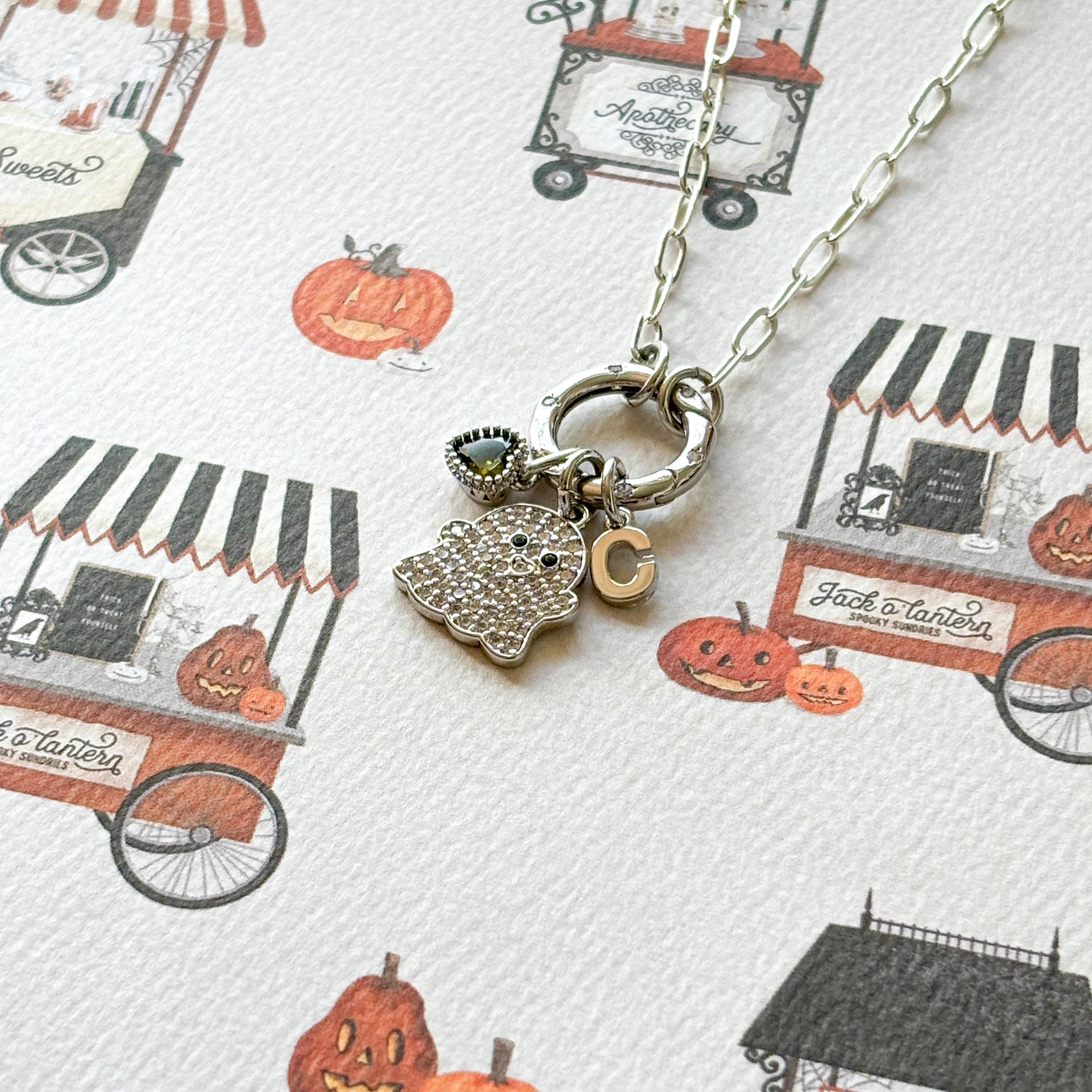 Personalised Crystal Ghost Necklace: Birthstone Initial Paperclip Chain