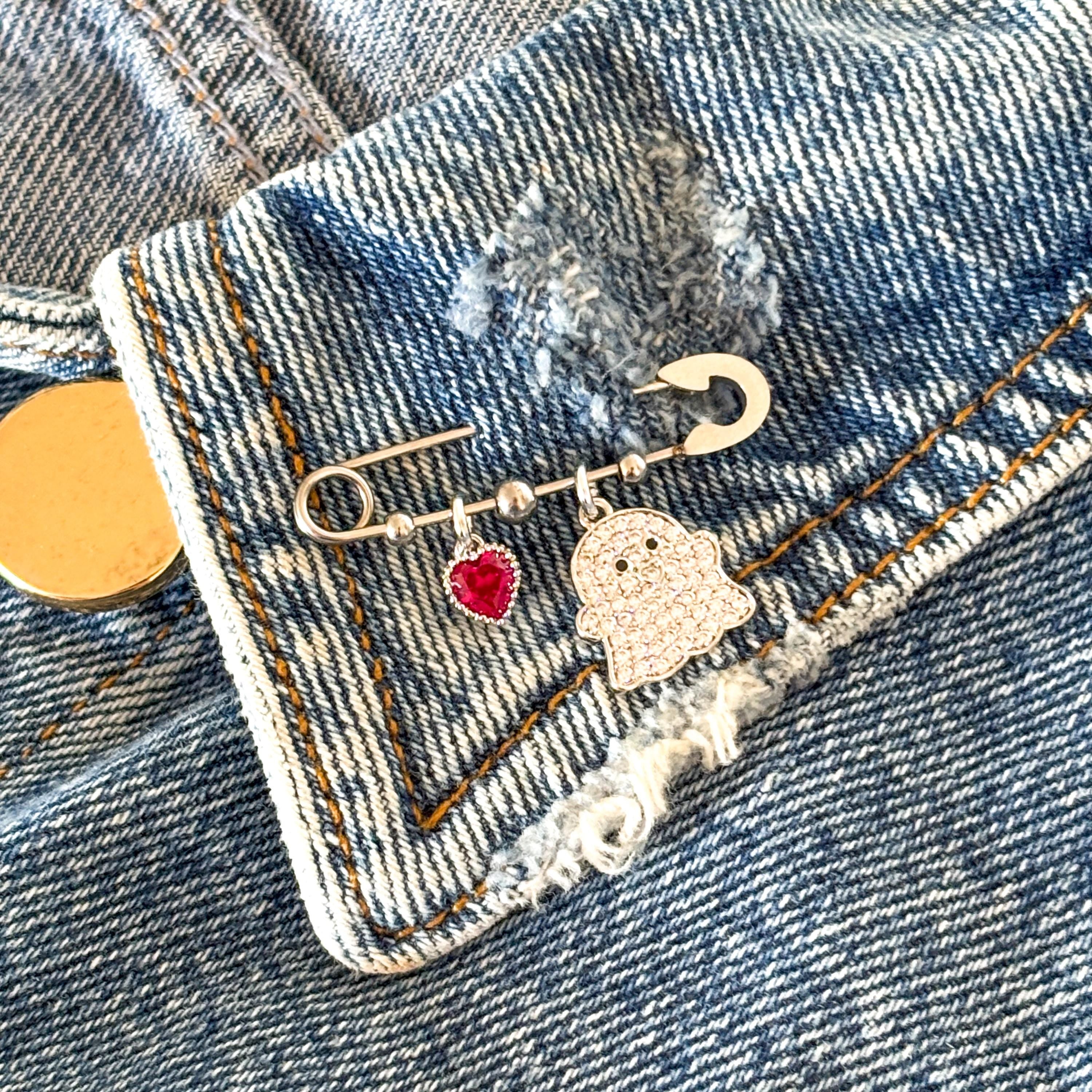 Ghost Brooch with Birthstone Charm, Personalised Halloween Pin, Spooky Gift for Her, Cute Ghost Badge, October Jewellery