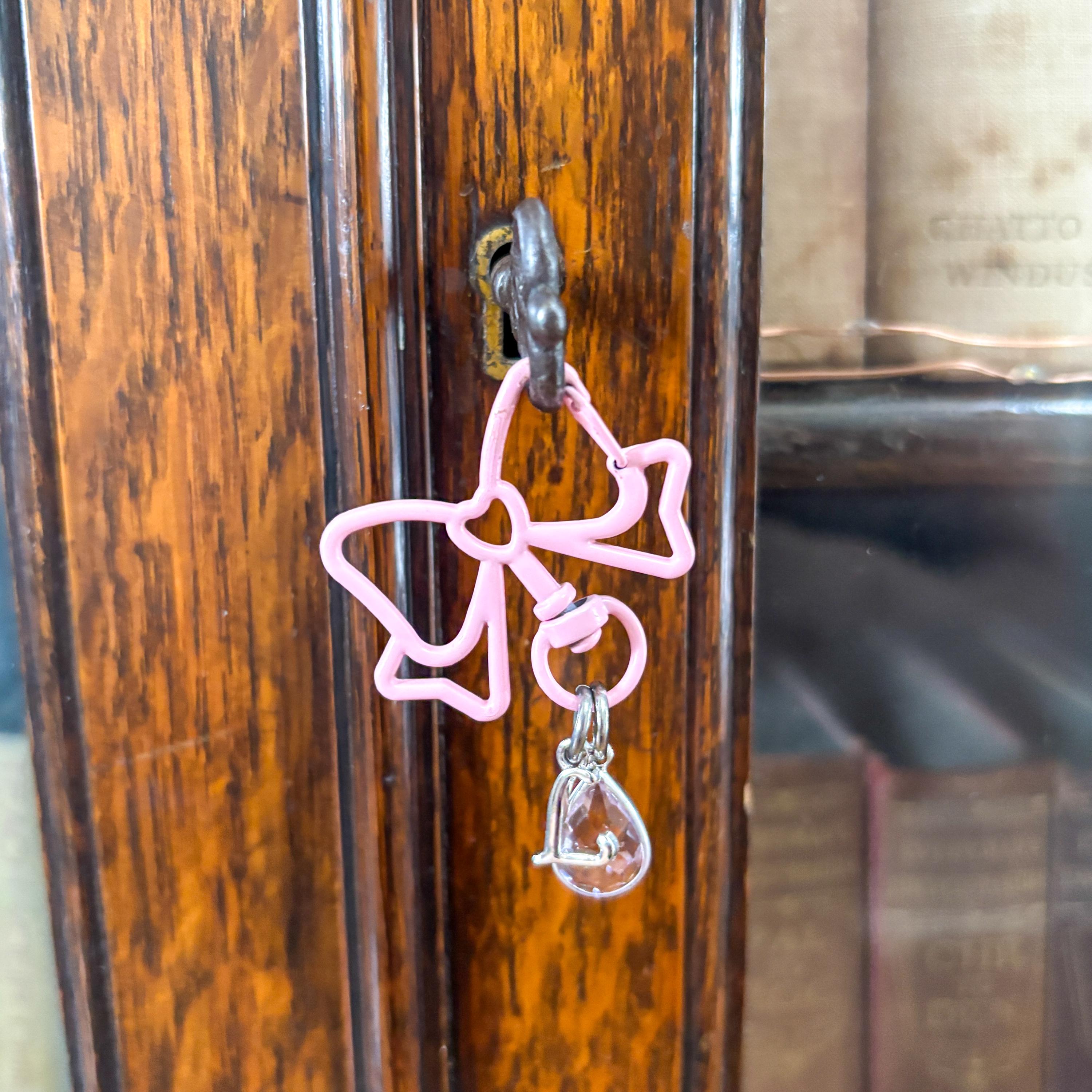 Personalised Pink Bow Bag Charm: Birthstone Initial Keyring