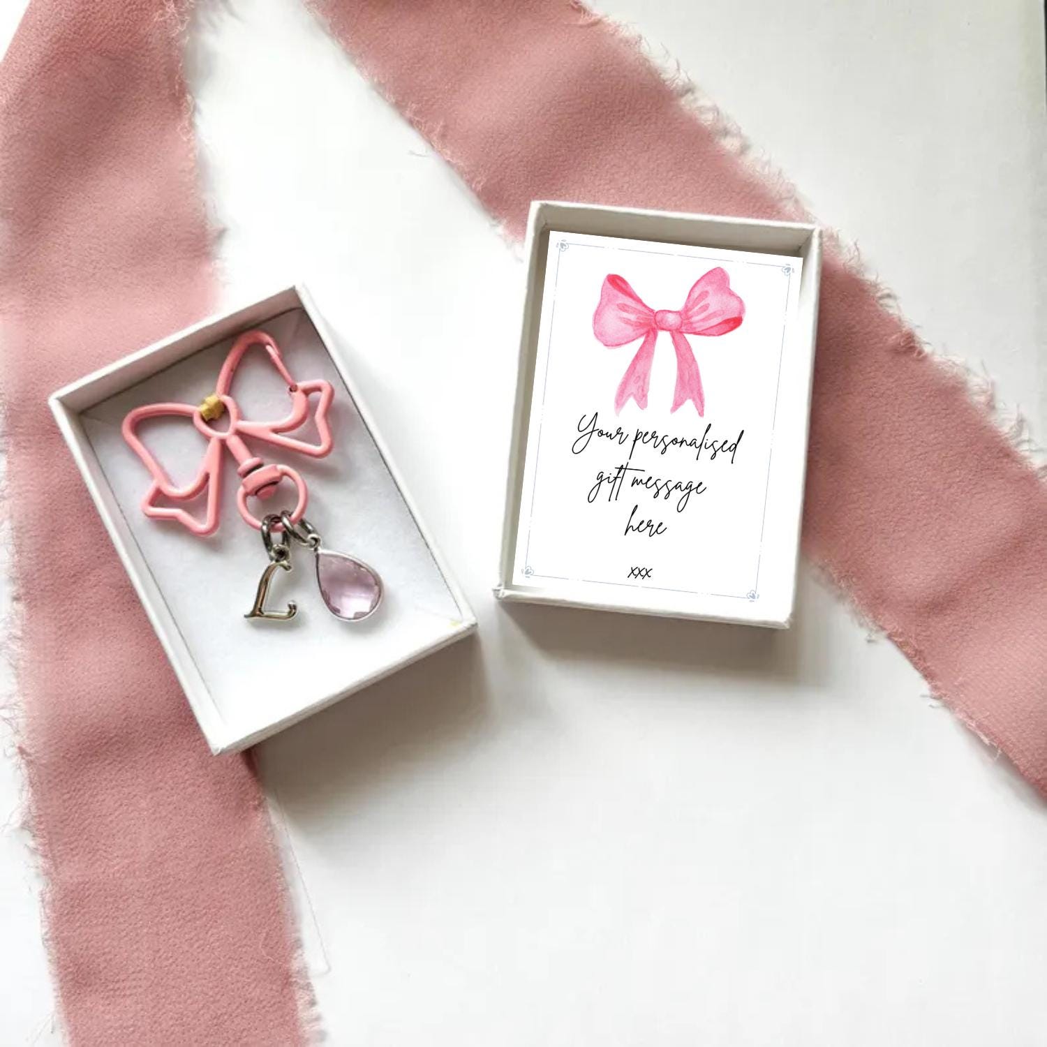 Pink Bow Bag Charm, Coquette Style Keyring, Personalised with Birthstone & Initial Letter, Custom Gift for Her, Bow Gifts