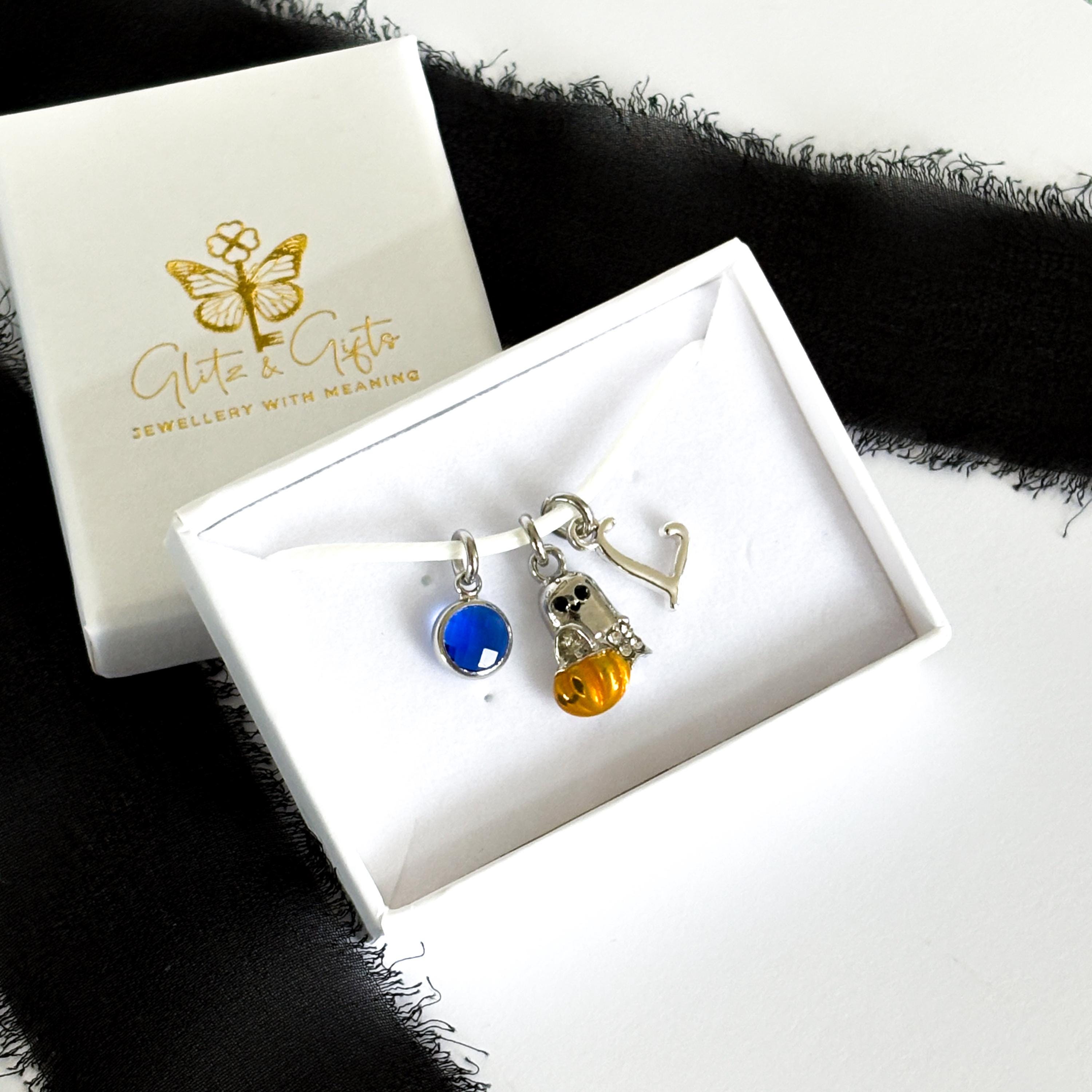 Ghost Charm Cord Bracelet: Halloween Pumpkin Bag, Personalised Initial