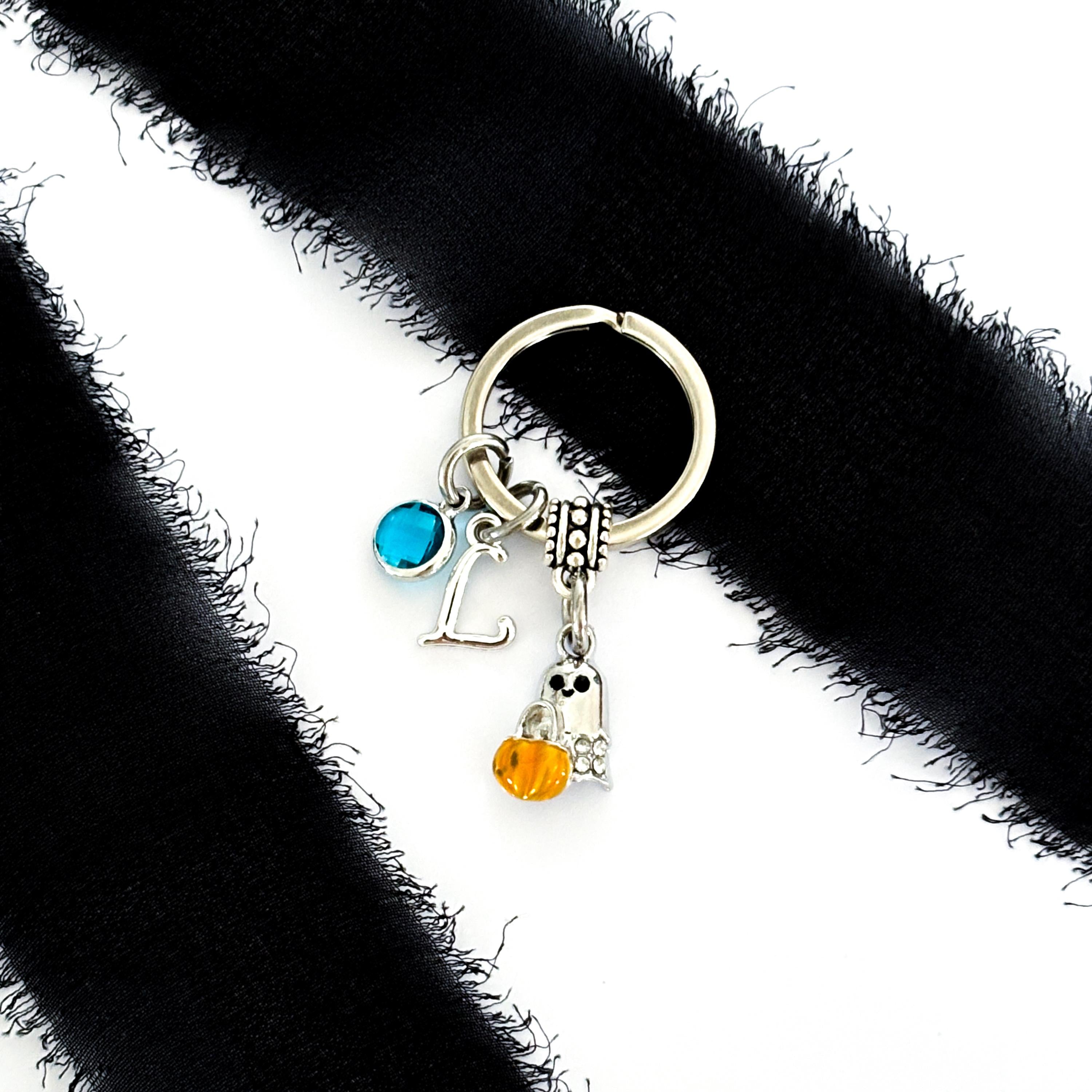 Ghost Charm Keyring with Pumpkin Bag – Spooky Halloween Keychain
