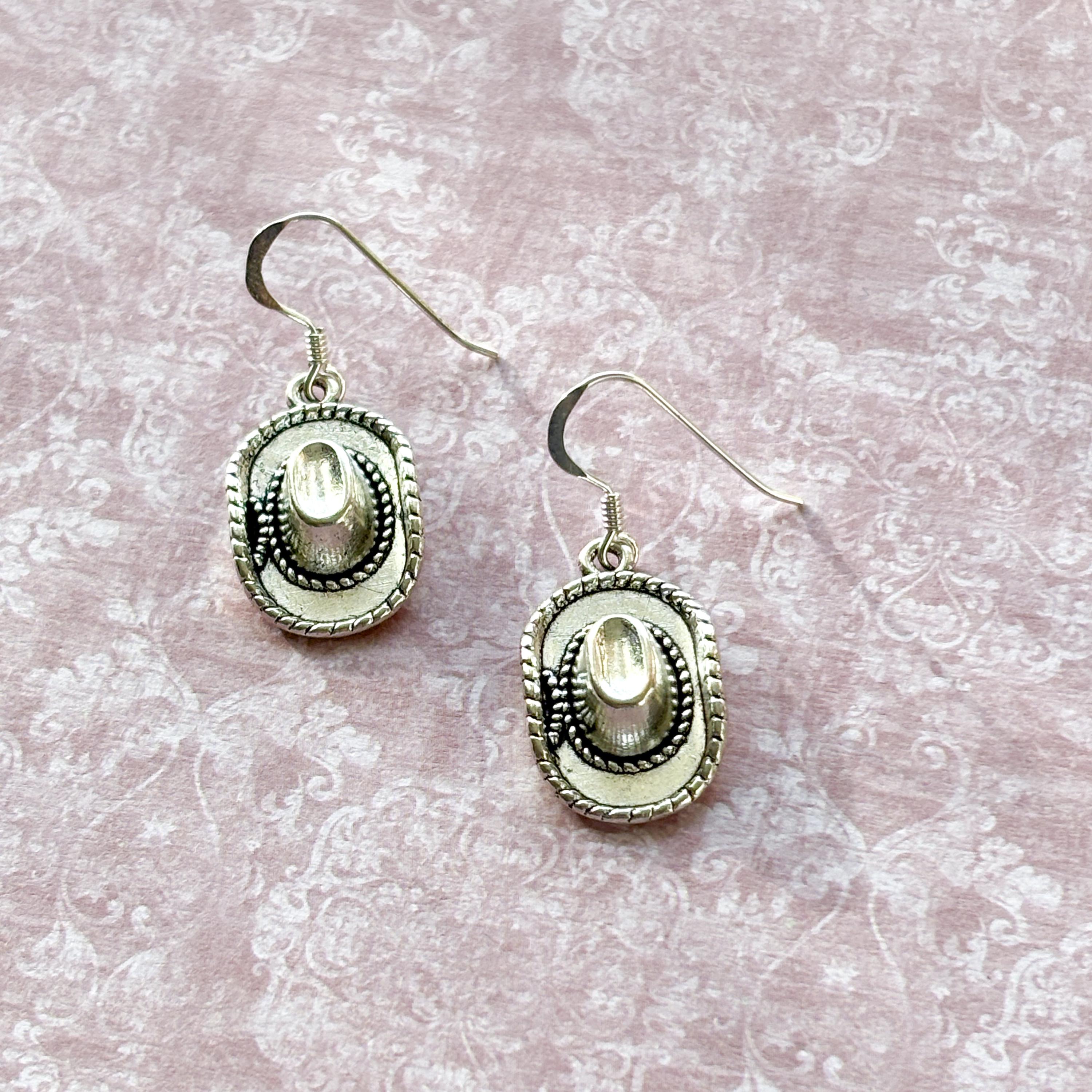 Cowboy Hat Earrings: Western Rodeo Charm, Silver Plated or Sterling Silver