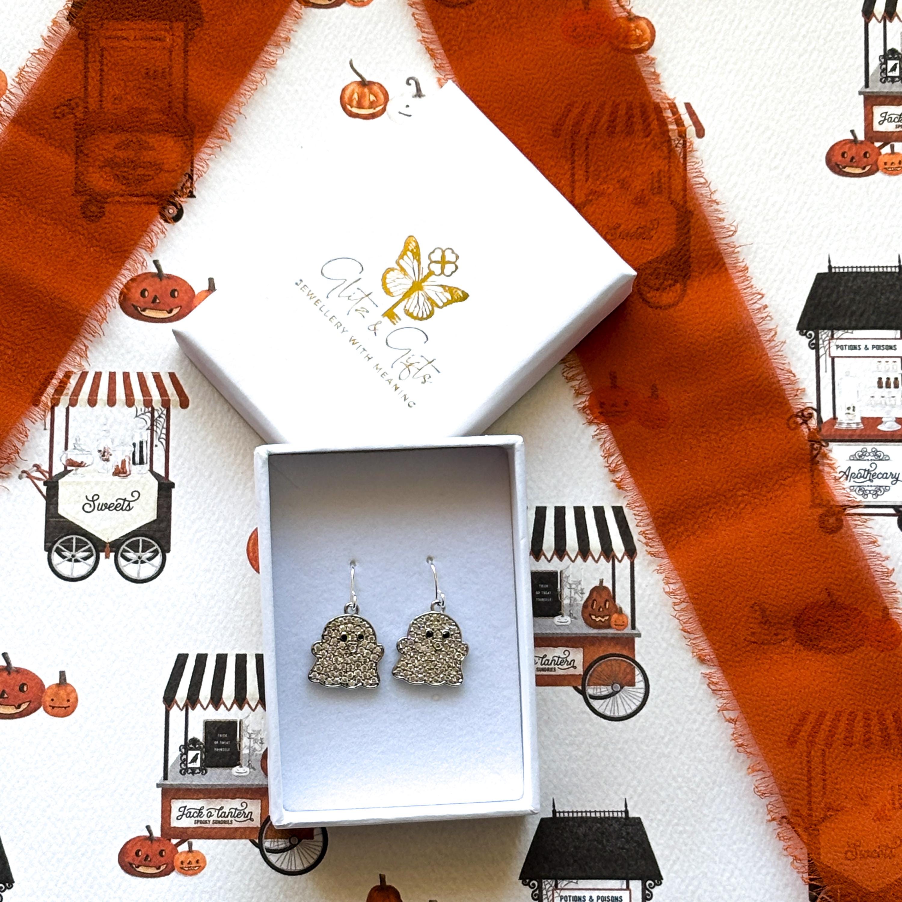 CZ Ghost Earrings: Spooky Halloween Charm Jewellery